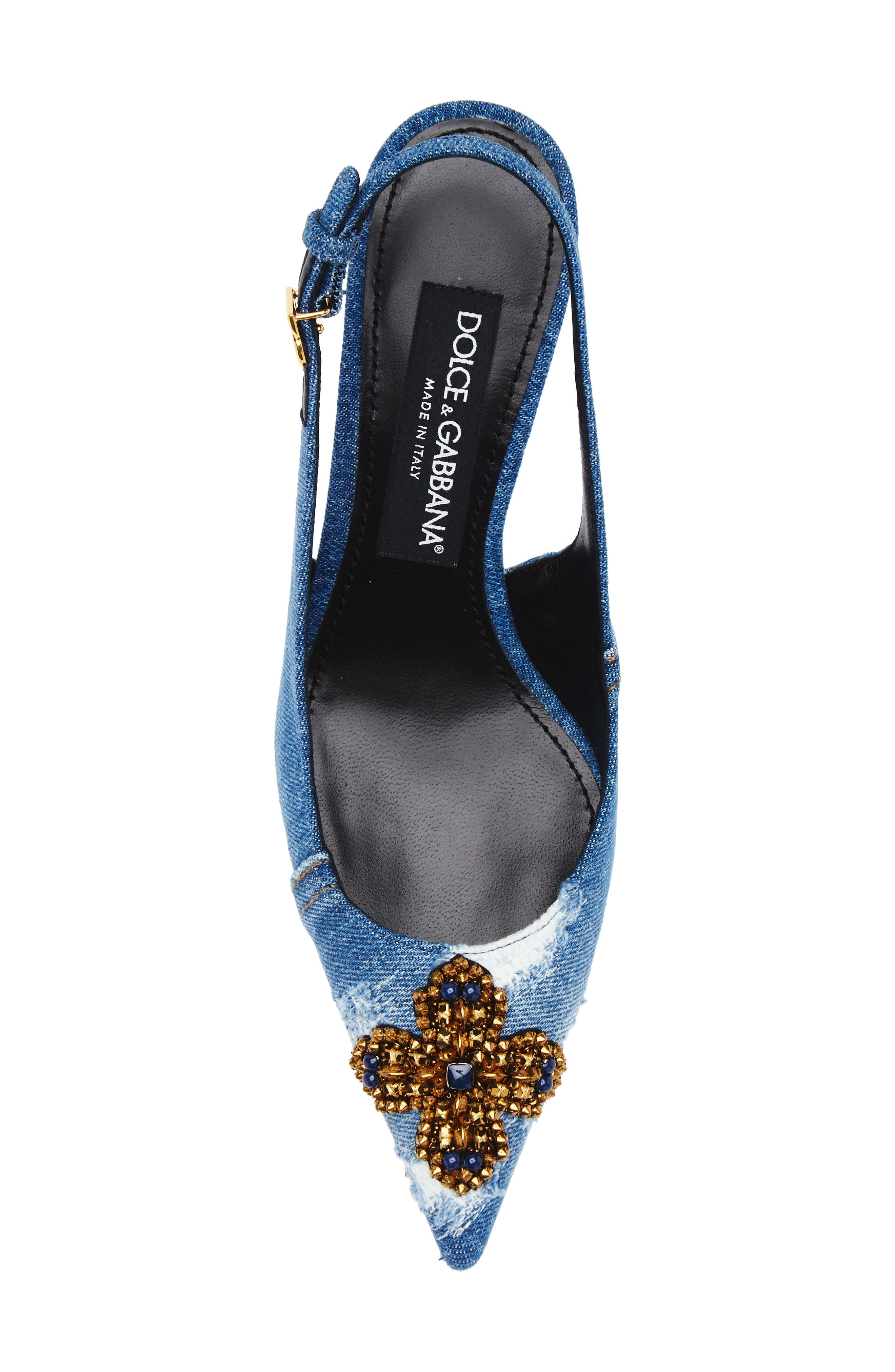 Dolce&Gabbana Crystal Embellished Denim Pointed Toe Slingback Pump in 8C609 Blu/Multicolor at Nordst - 5