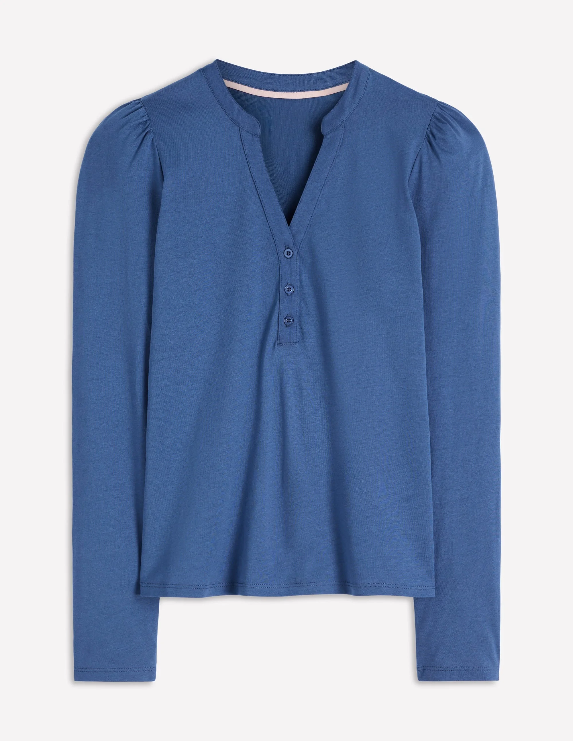 Supersoft Open Neck Henley-Denim Blue - 1
