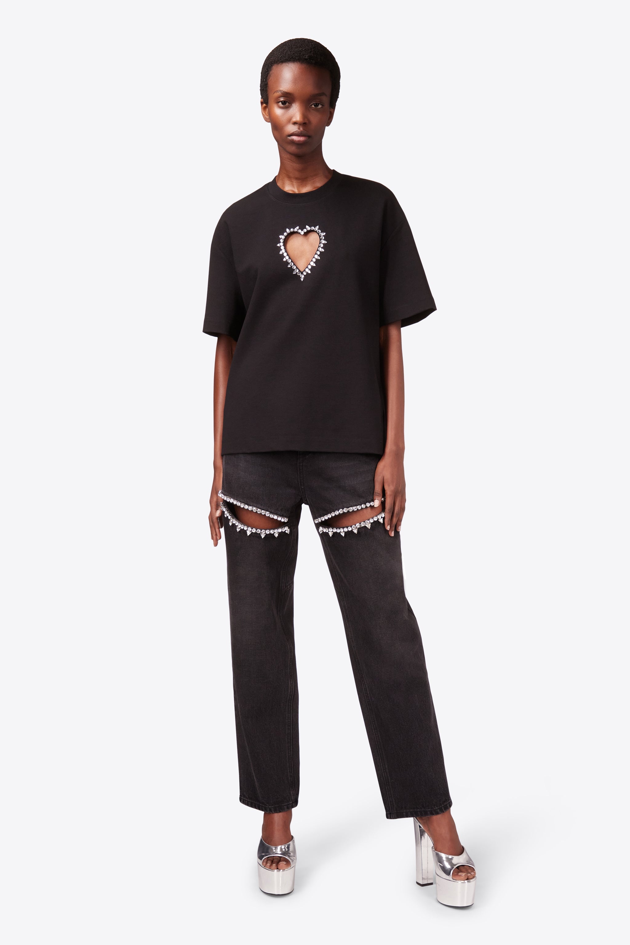 CRYSTAL HEART CUTOUT RELAXED T-SHIRT - 4