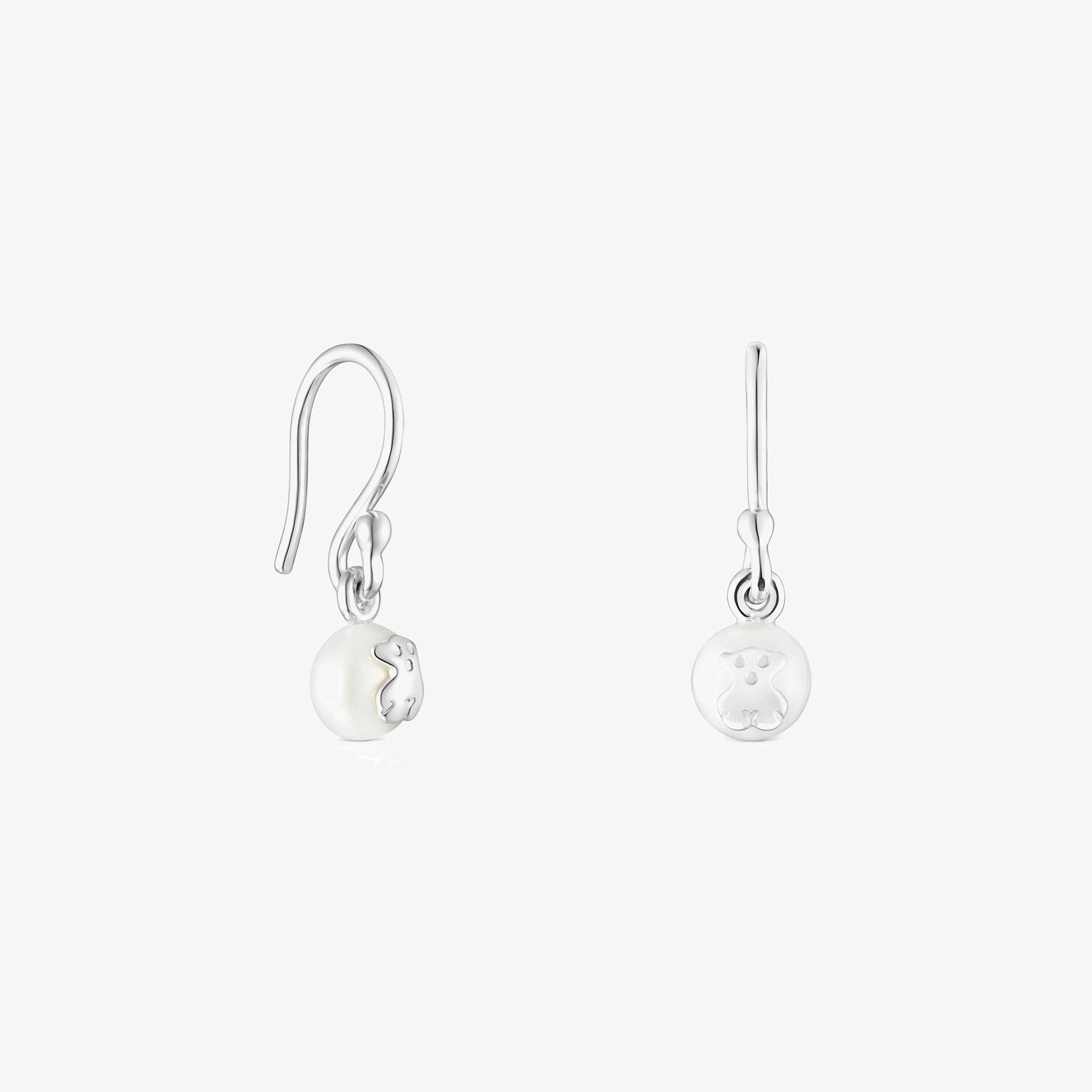 Short Silver and Pearl Icon Pearl Earrings - 1