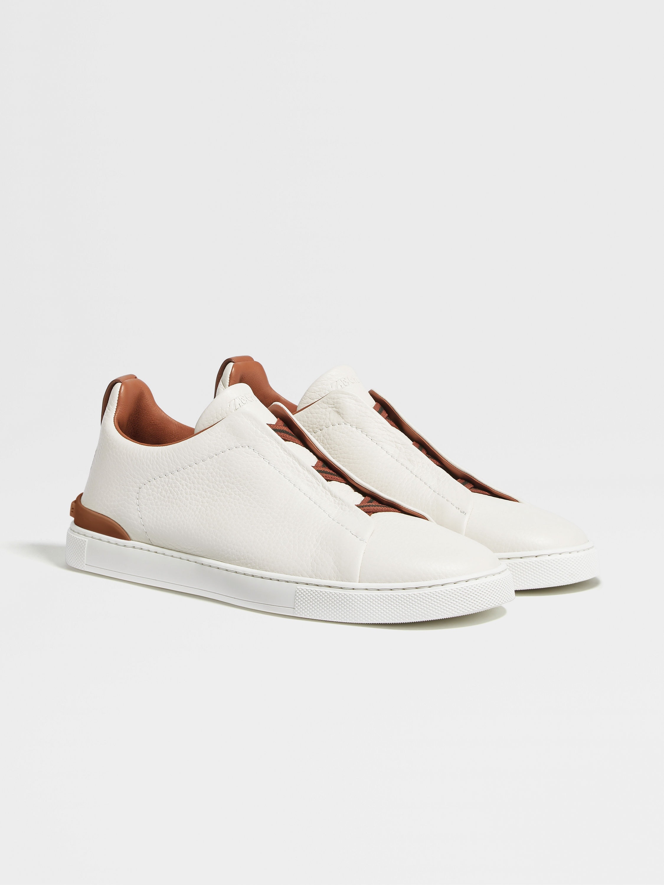 ZEGNA OFF WHITE DEERSKIN TRIPLE STITCH™ SNEAKERS | REVERSIBLE