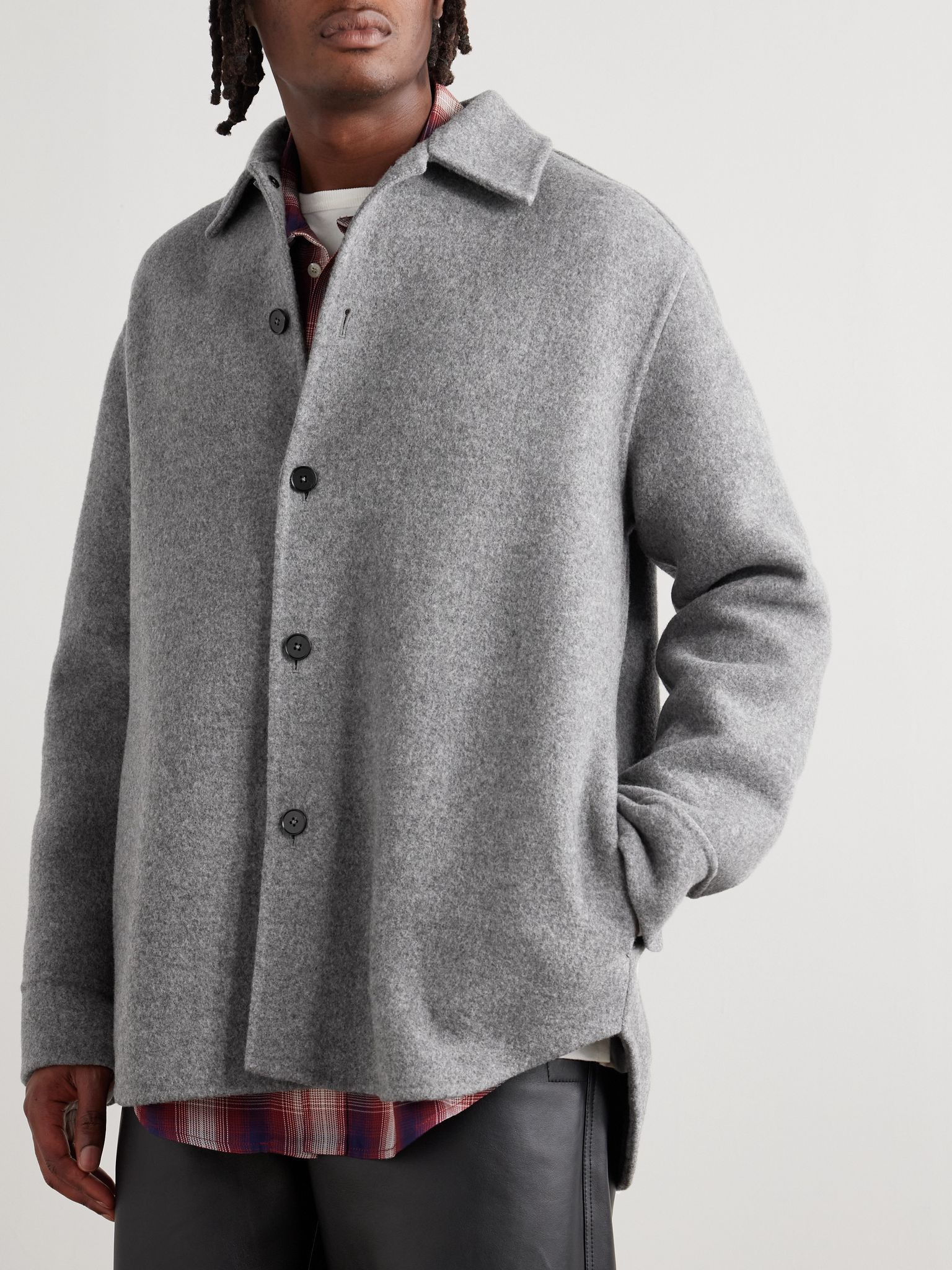 Virgin Wool-Flannel Overshirt Gray - 3