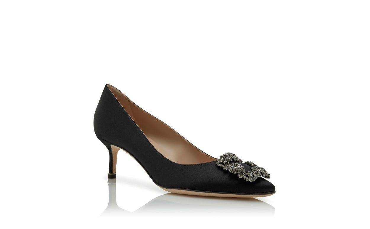 Black Satin Jewel Buckle Pumps - 3