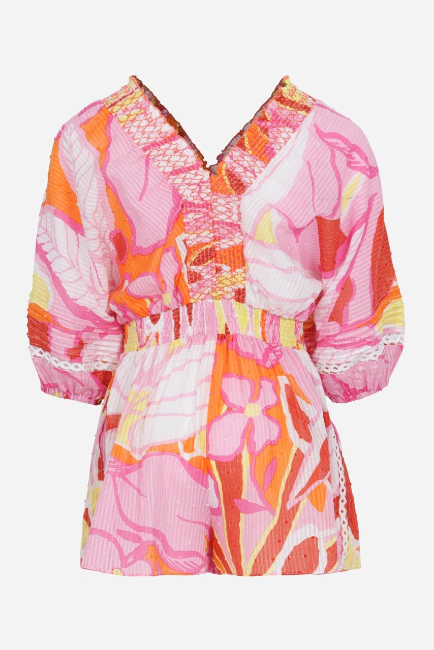 Short Jumpsuit Chantal for girls - Pink Macro Lilium - 5
