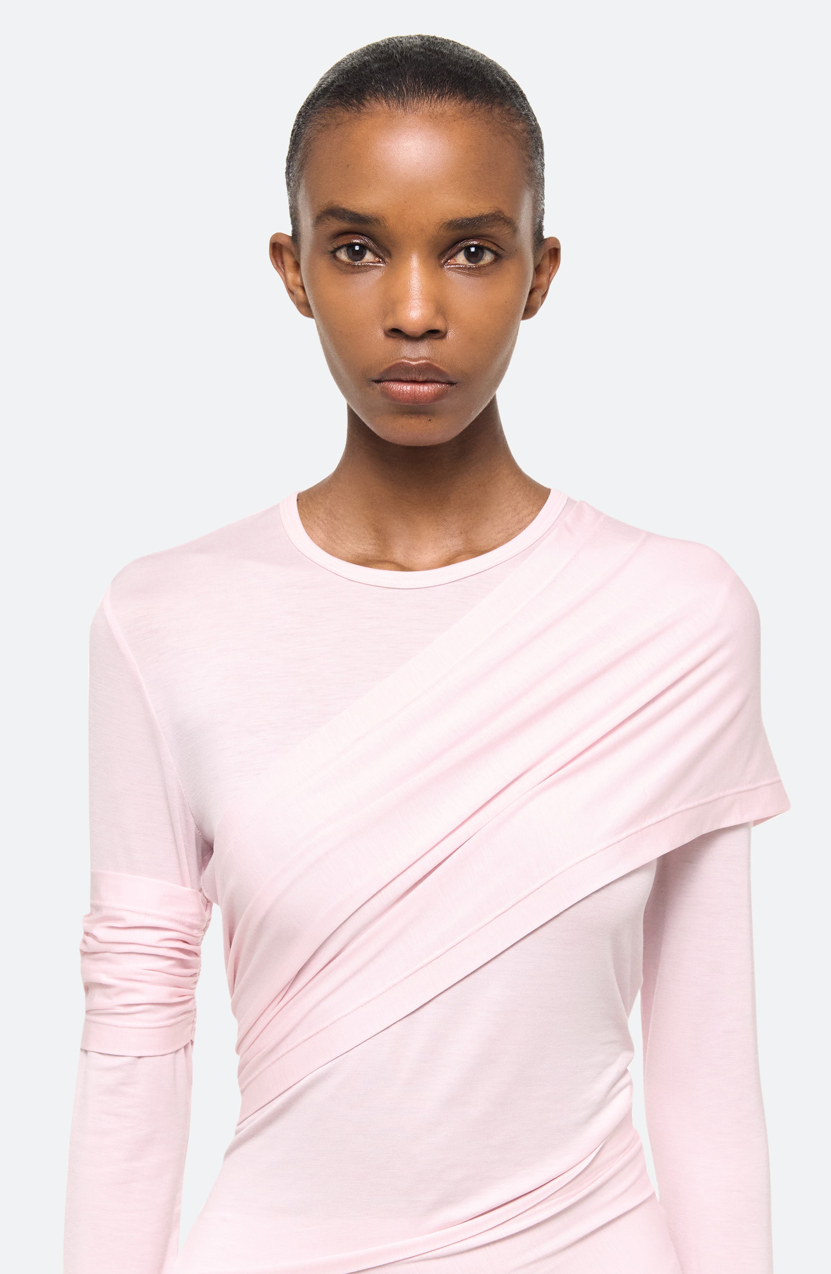 Helmut Lang Protection Draped Asymmetric Long Sleeve Dress in Dusty Pink at Nordstrom - 4