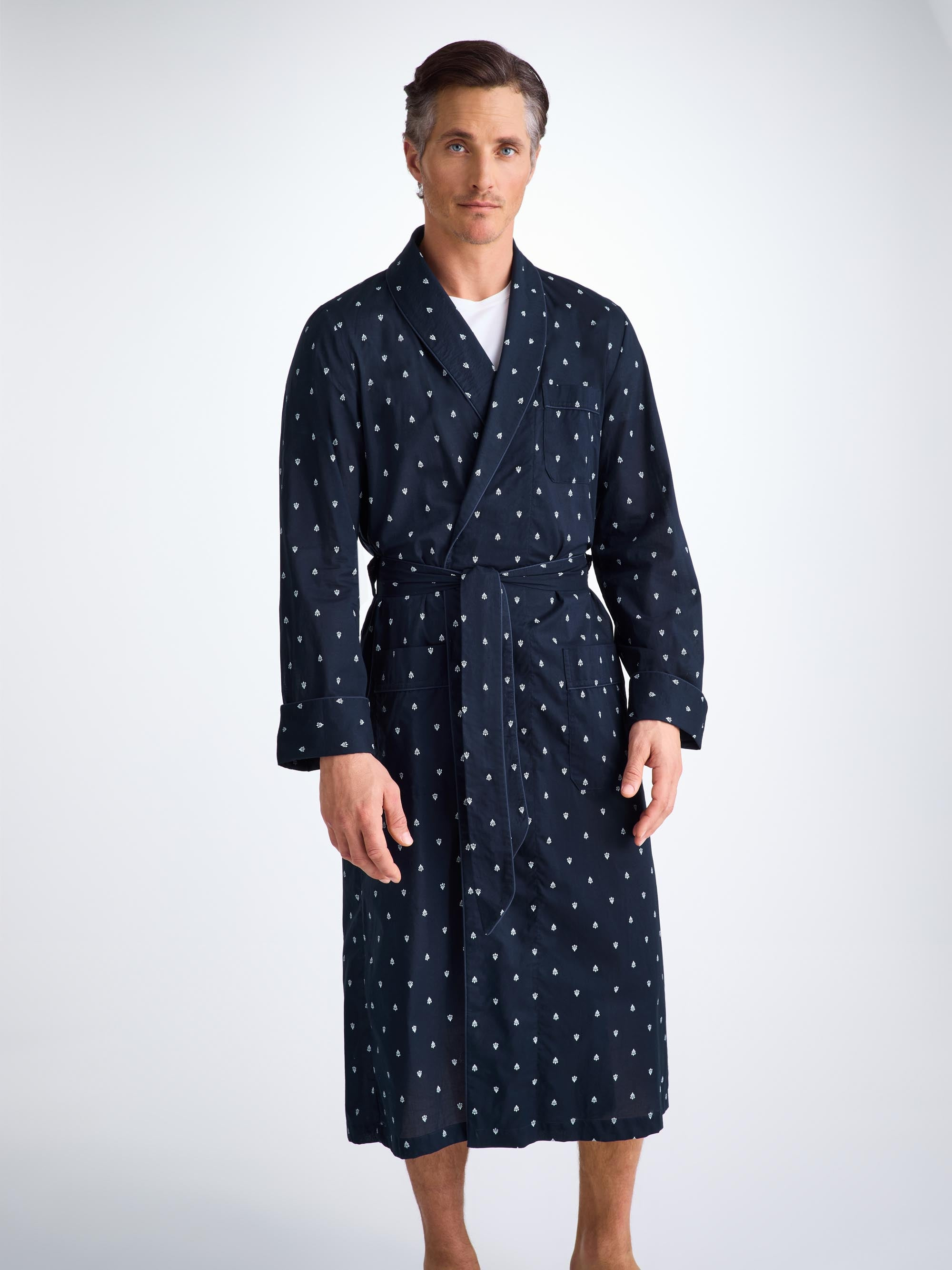 Men's Robe Cotton Batiste Navy Paisley Motif - 5