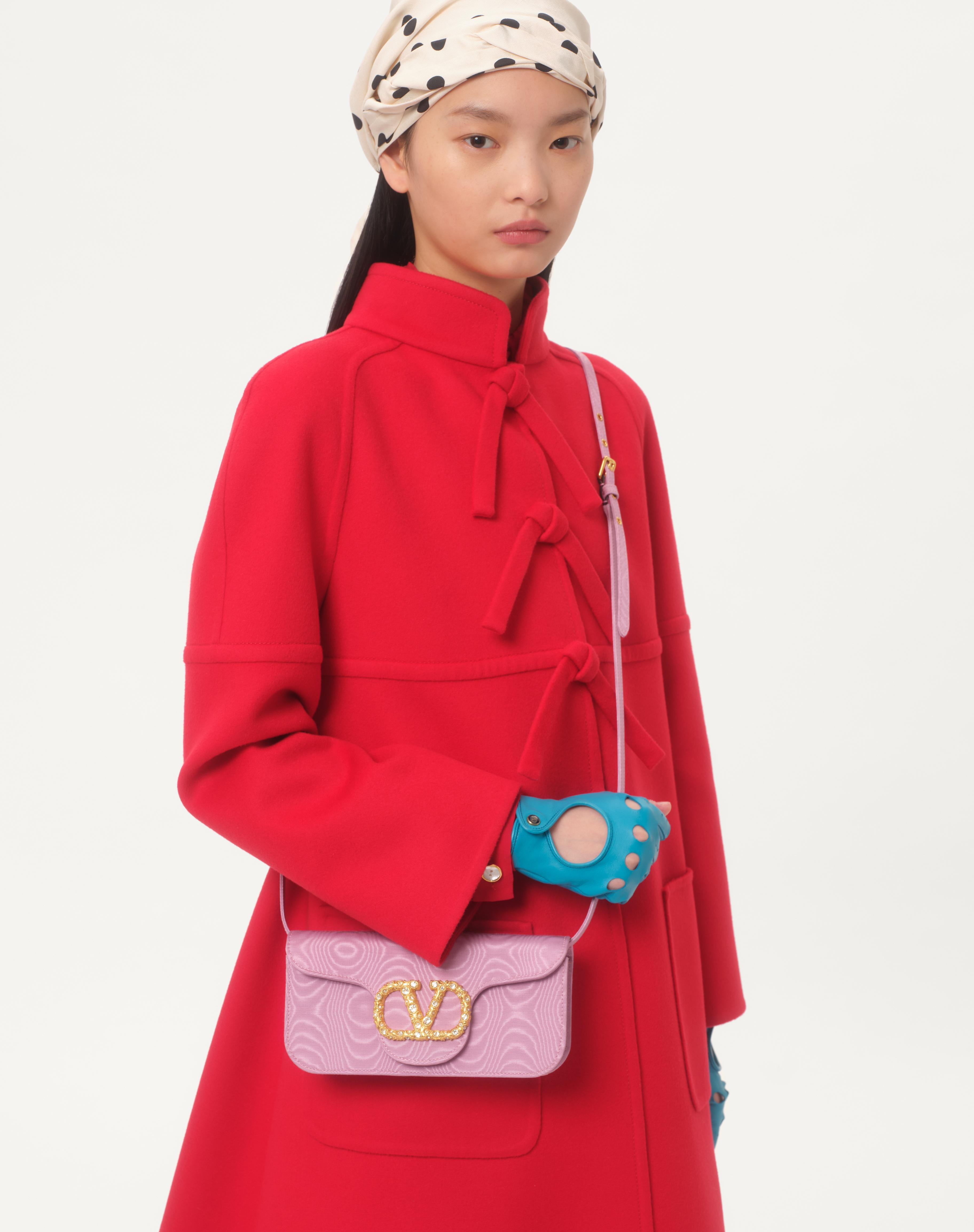 VALENTINO GARAVANI LOCÒ MOIRÉ FABRIC CLUTCH WITH JEWEL LOGO - 7