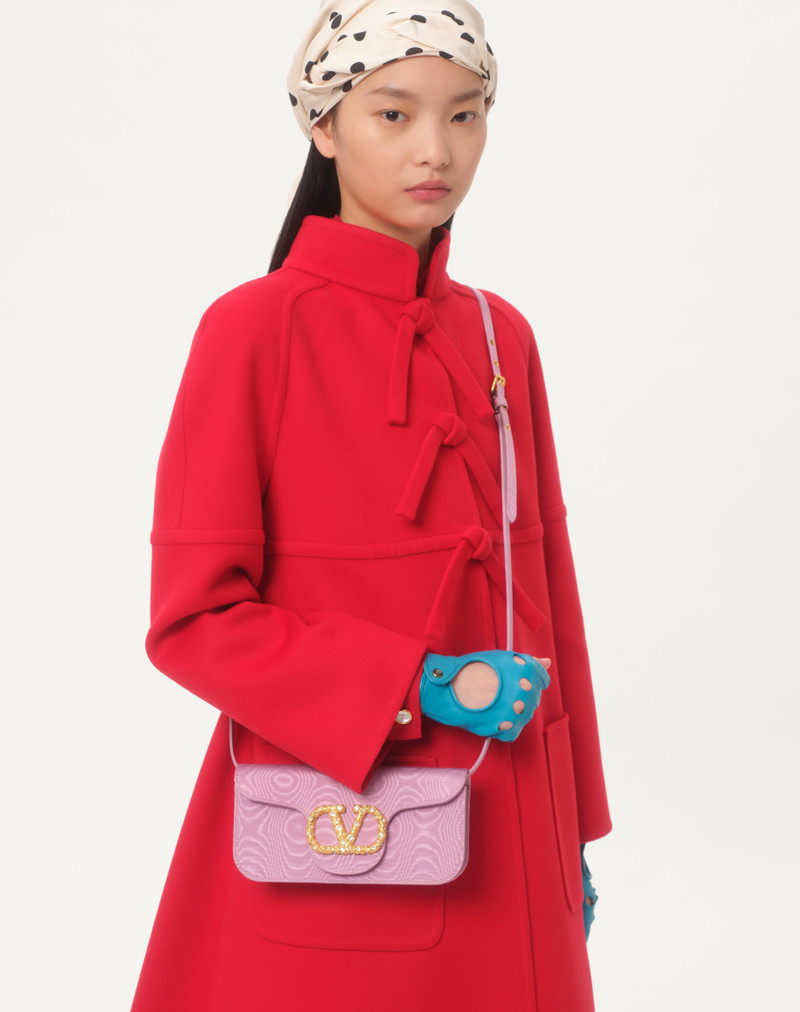 VALENTINO GARAVANI LOCÒ MOIRÉ FABRIC CLUTCH WITH JEWEL LOGO 7