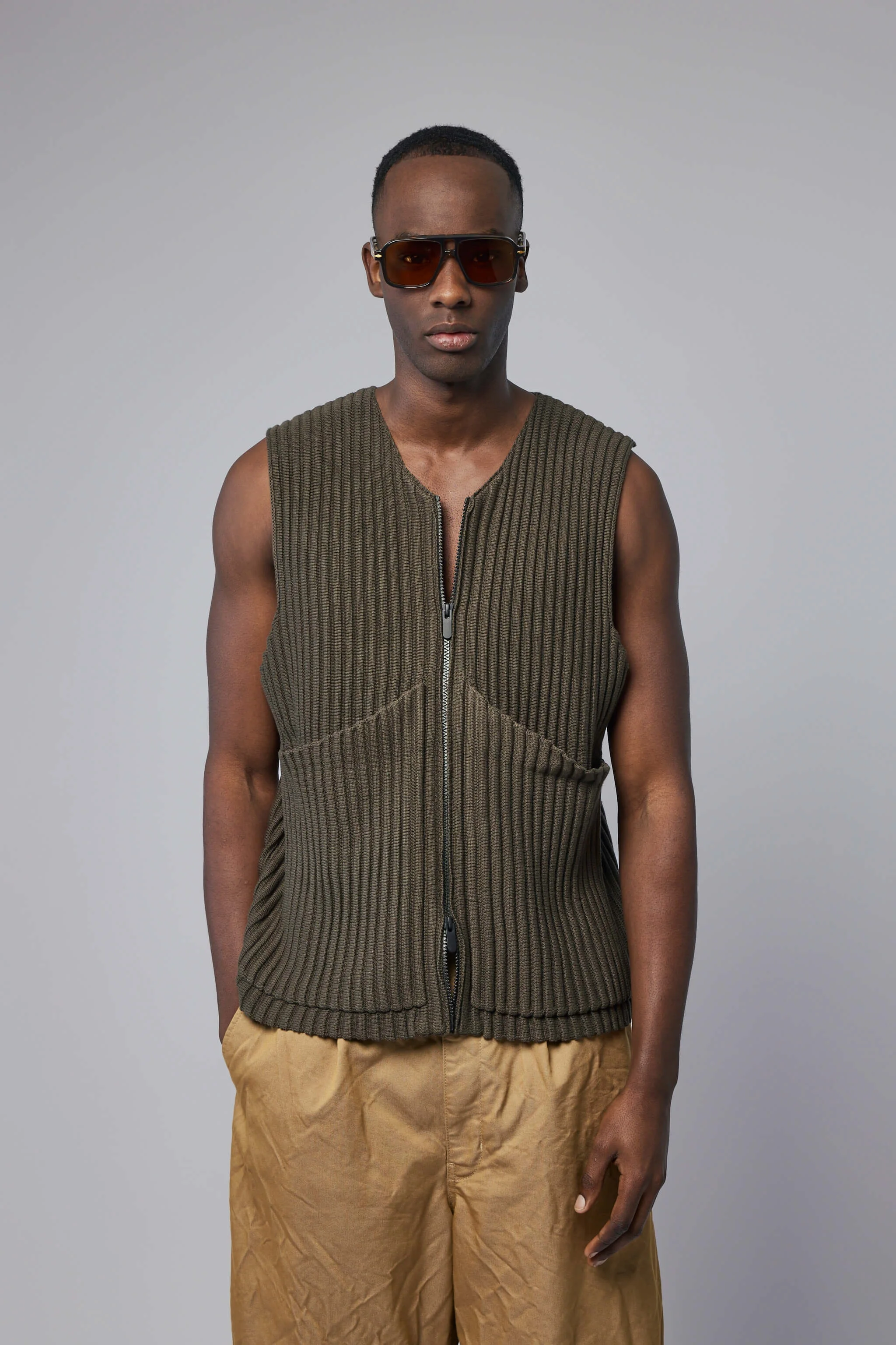 Rib Knit Utility Vest - 1