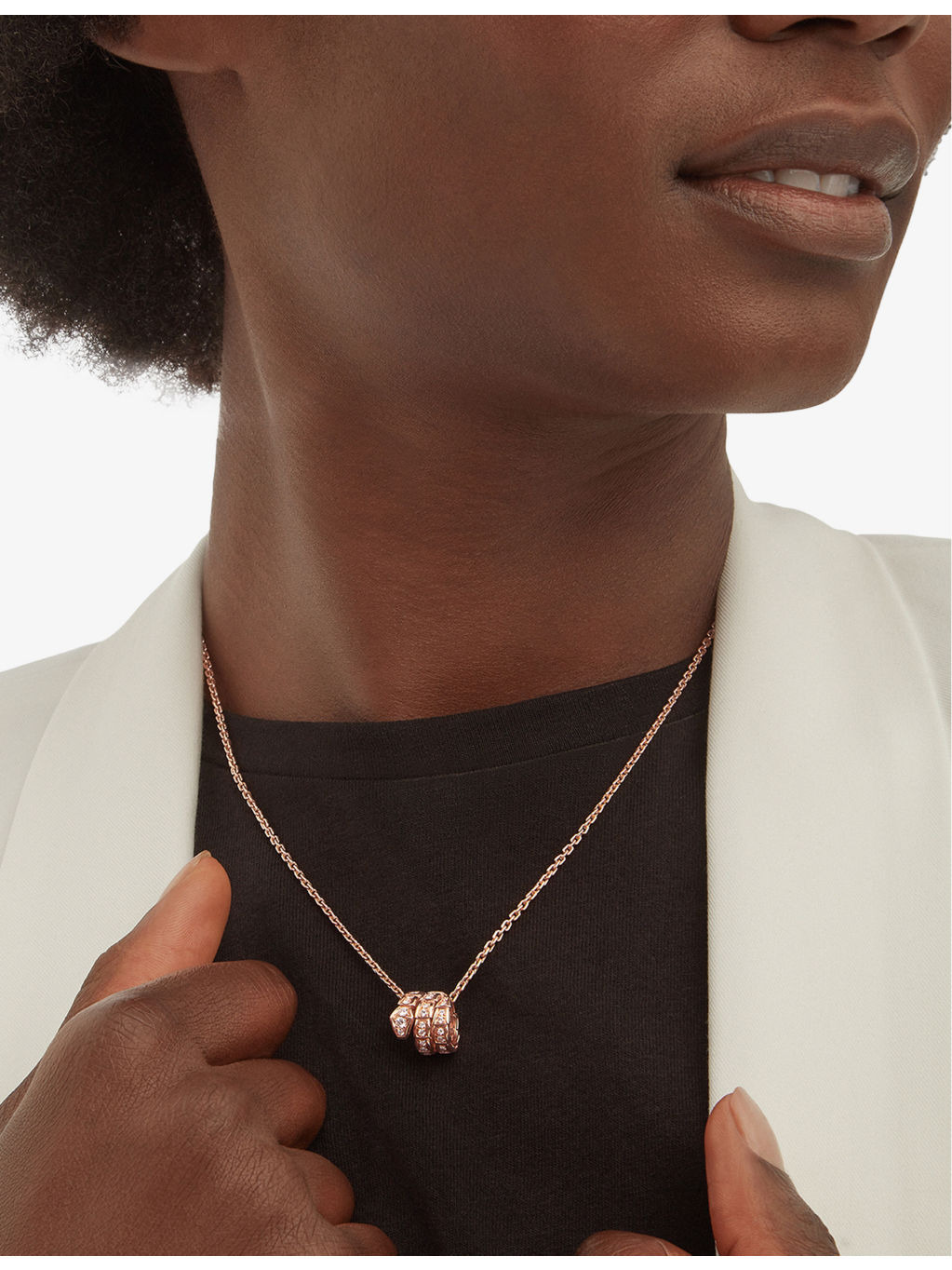 Serpenti Viper 18ct rose-gold and 0.63ct round-cut diamond pendant necklace - 5