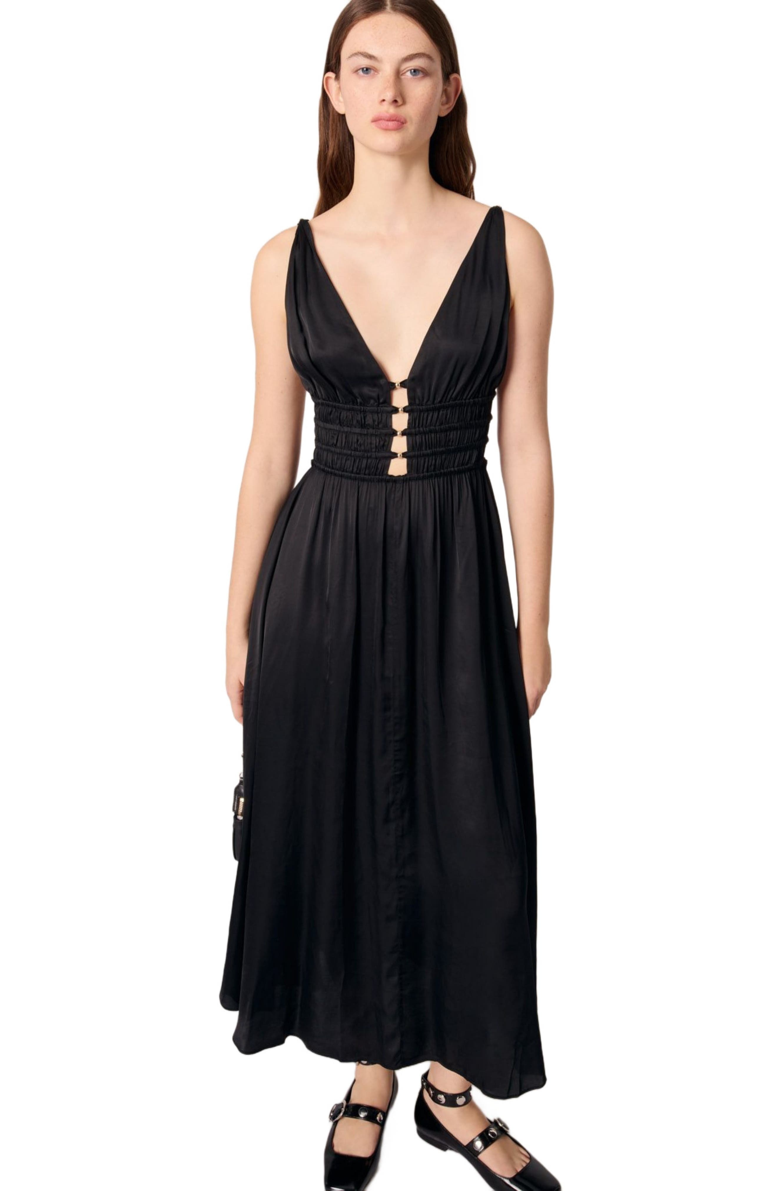 maje Openwork satin-effect dress in Black at Nordstrom - 7