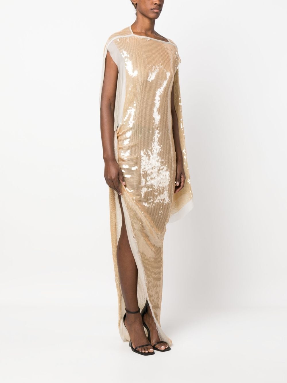 asymmetric sequinned chiffon maxi dress - 3