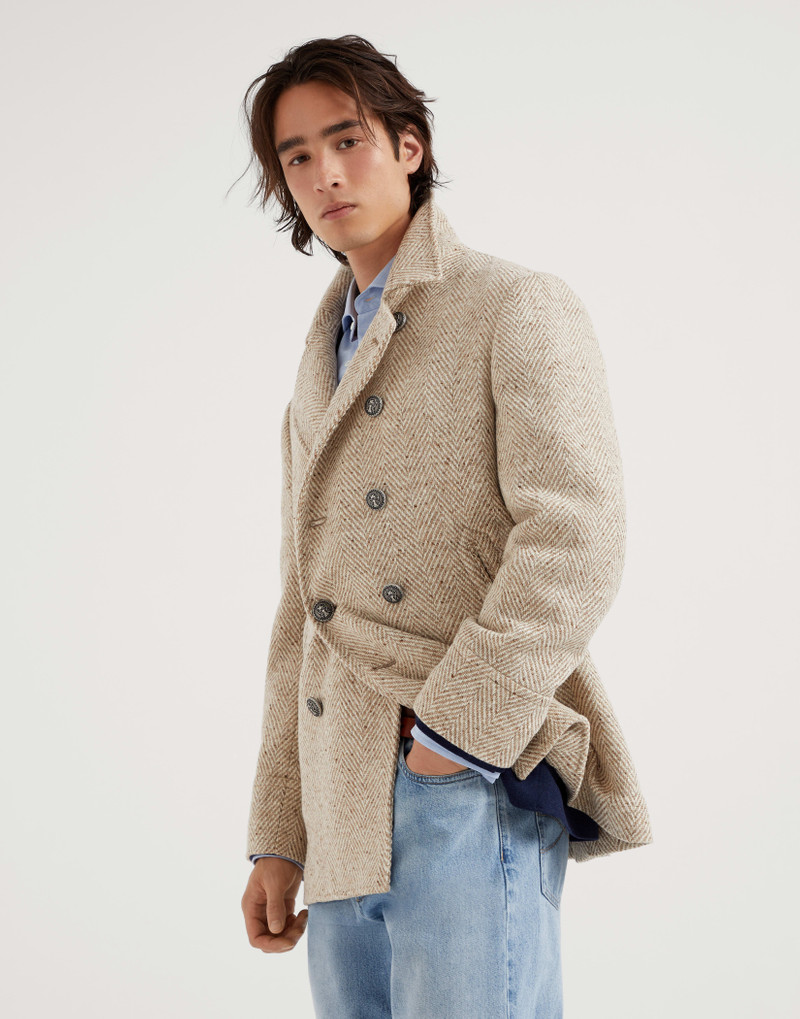 Virgin wool chevron pea coat with metal buttons 1