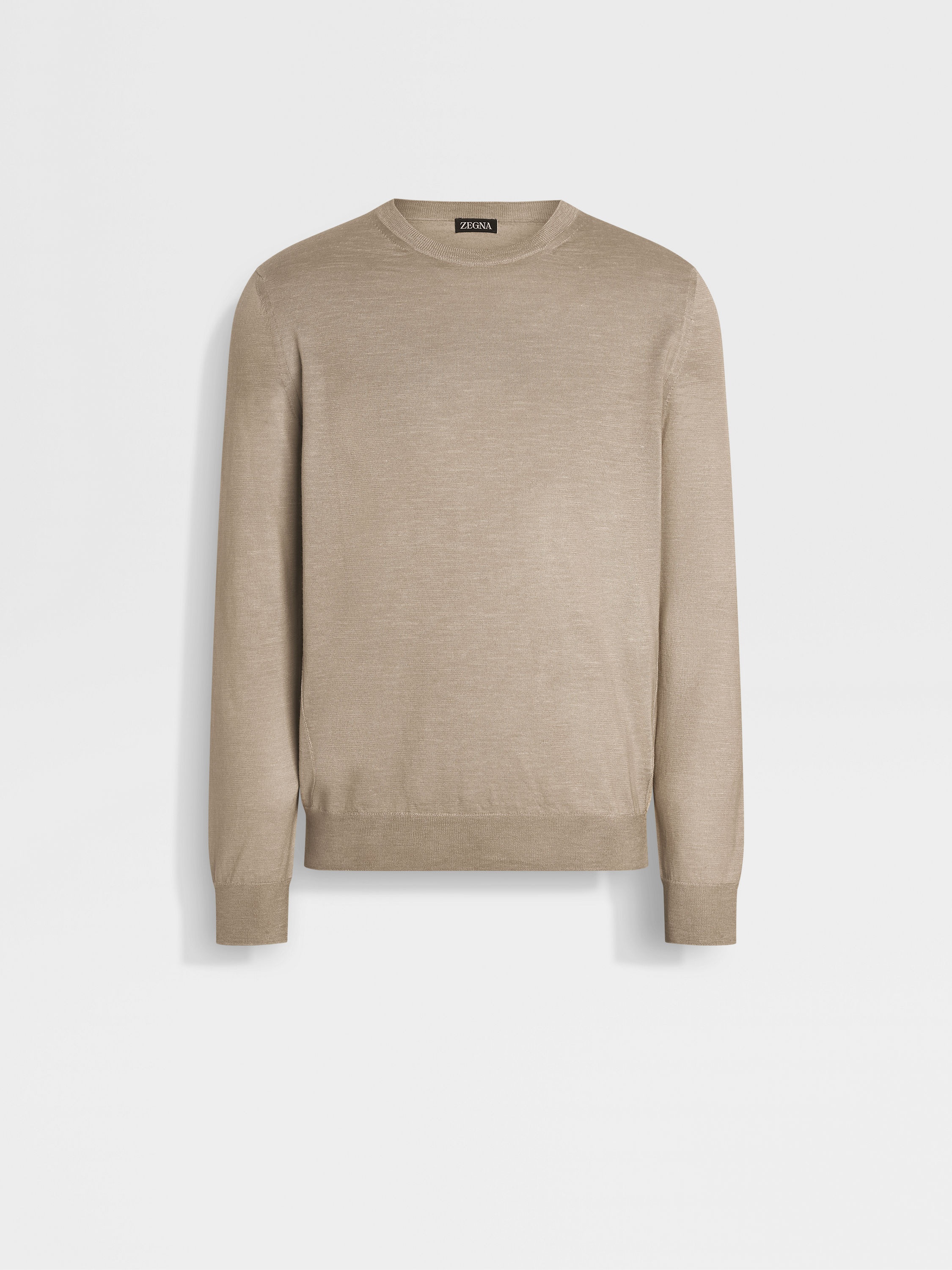 LIGHT TAUPE MÉLANGE SILK CASHMERE AND LINEN CREWNECK - 1
