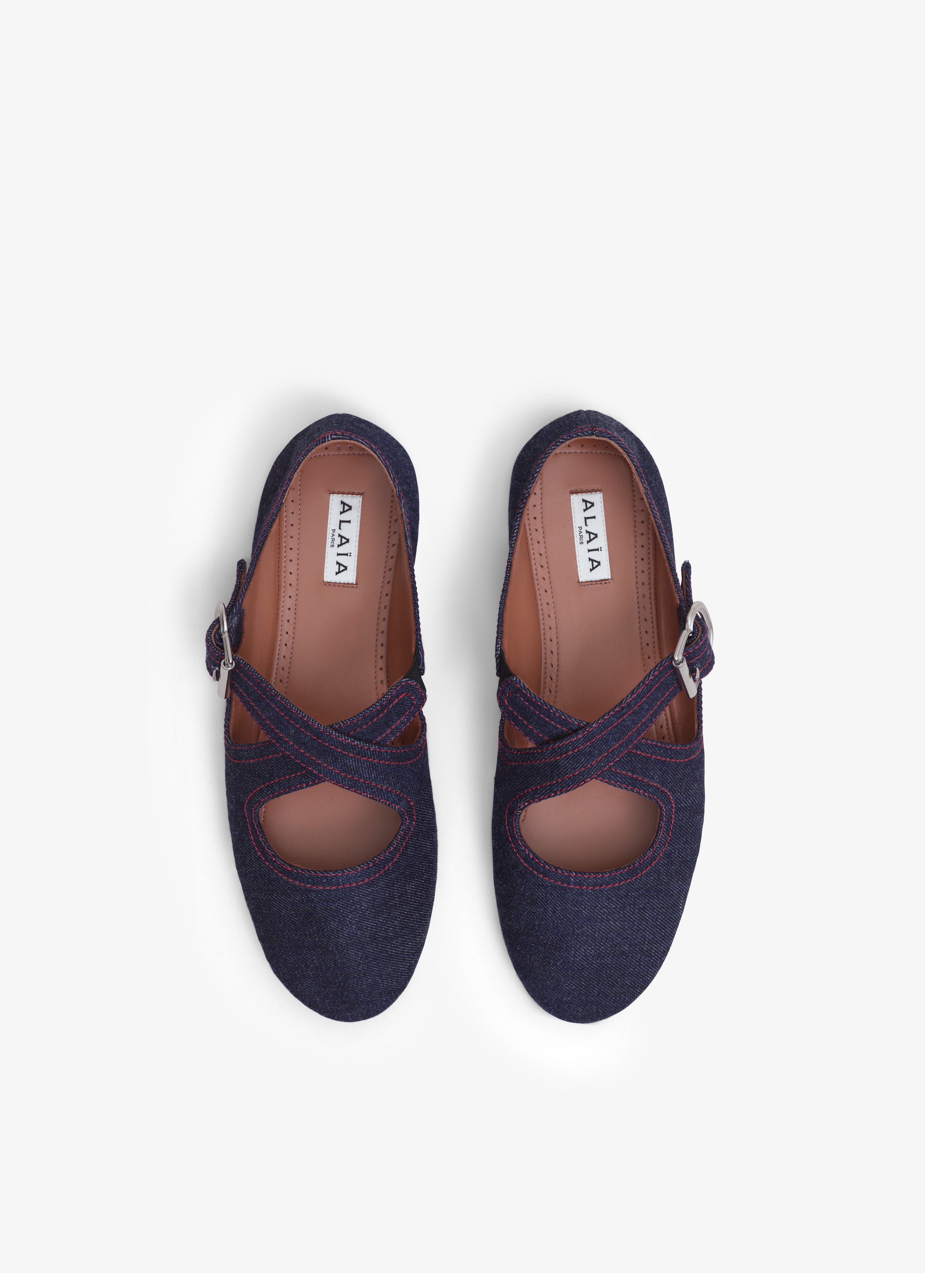 CRISS CROSS BALET FLATS IN DENIM - 3