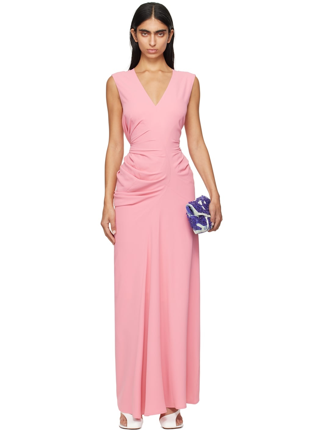 Dries Van Noten Pink Long Draped Maxi Dress | ssense