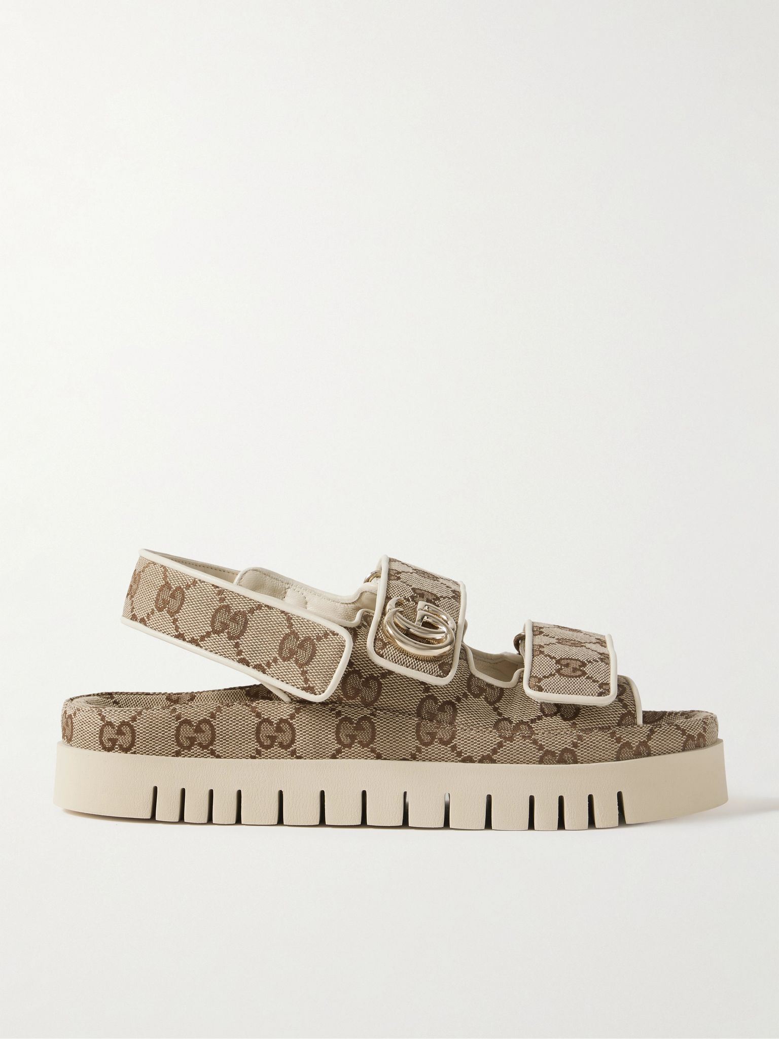 New Marmont leather-trimmed embellished canvas-jacquard platform sandals Beige - 1