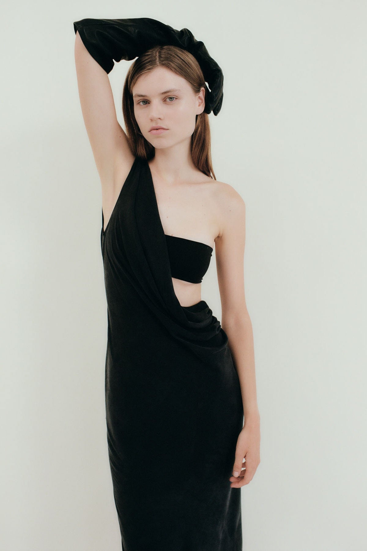Layered Drape Dress - Black - 8
