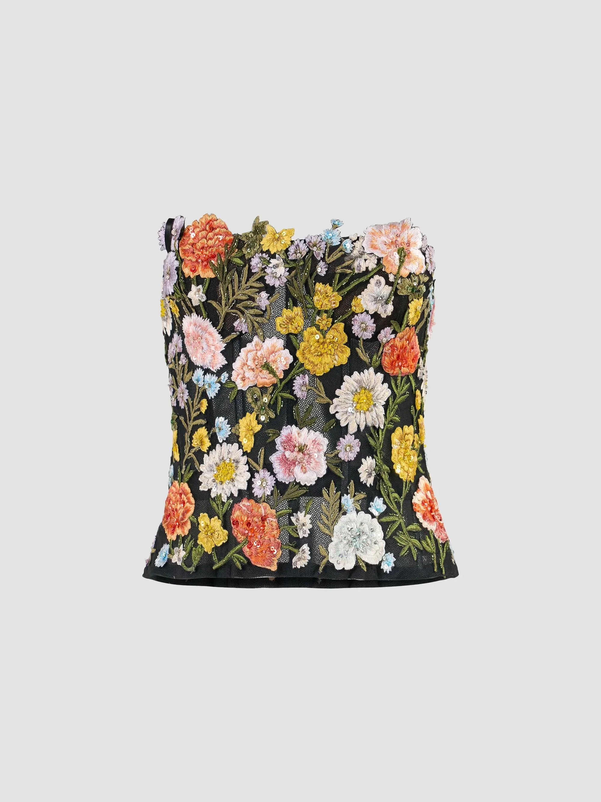Women's Beaded & Floral-Embroidered Strapless Top - Black Multi - 1