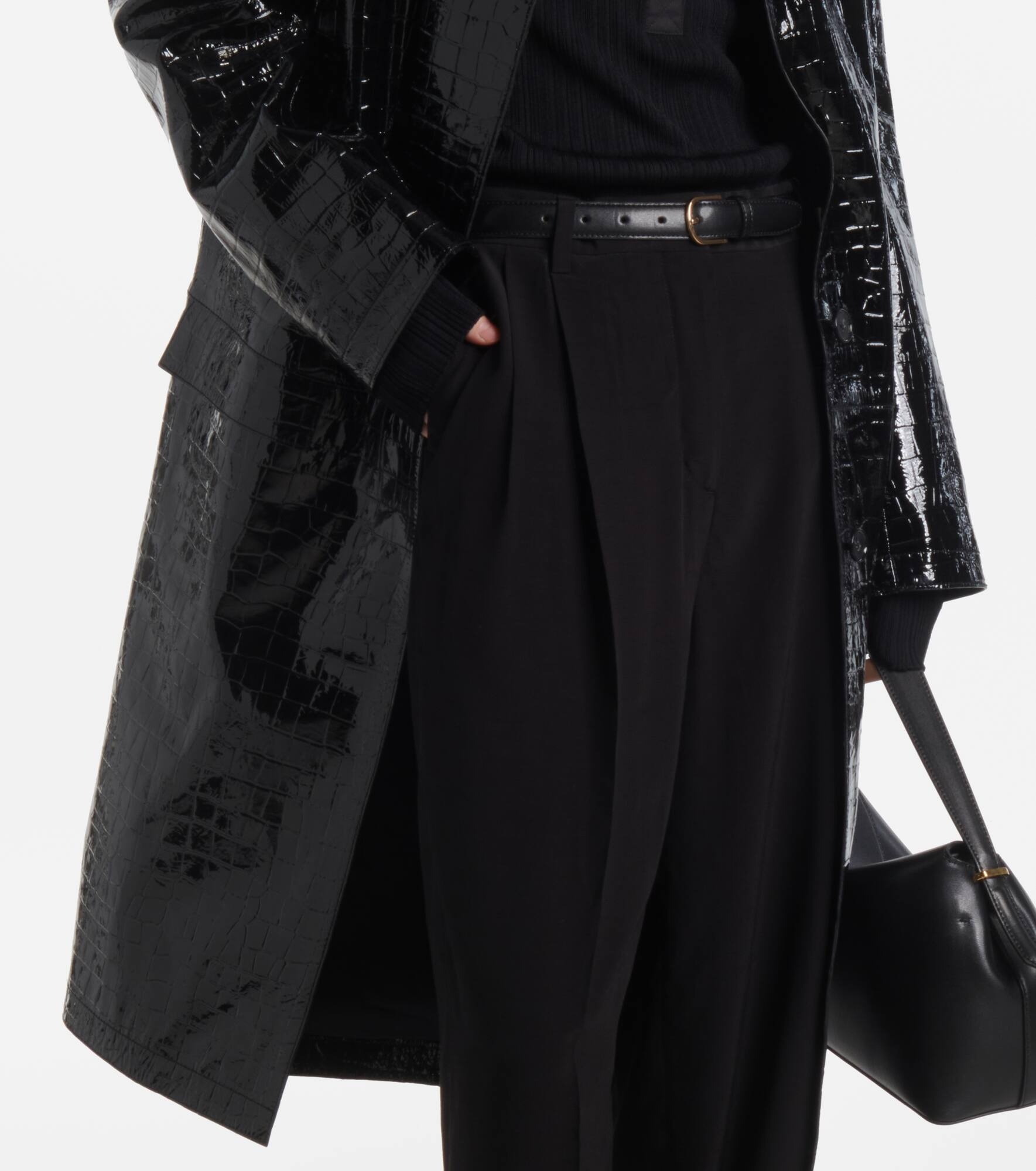 Croc-effect embossed leather coat - 5
