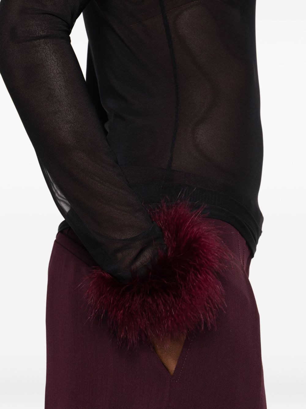 mesh-panel feather-cuff top - 5