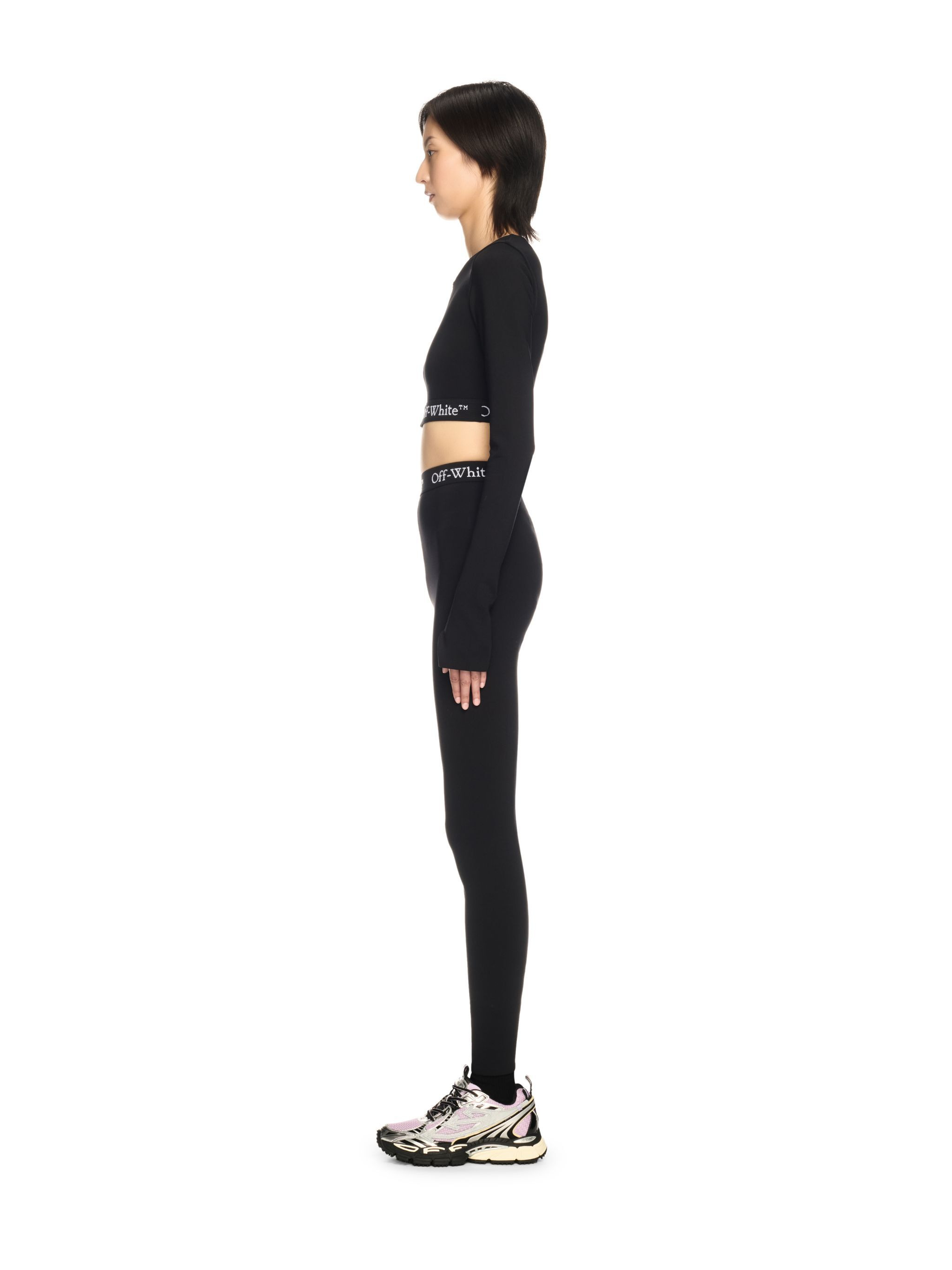 Black Logo Band Zip Crop Top - 3