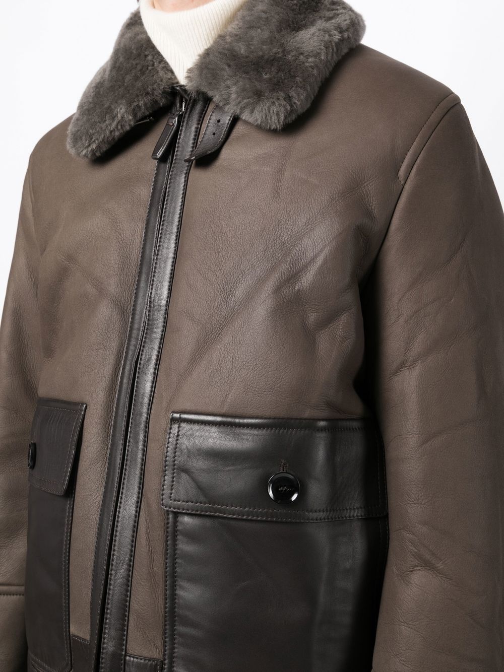 shearling  panelled lambskin jacket - 5