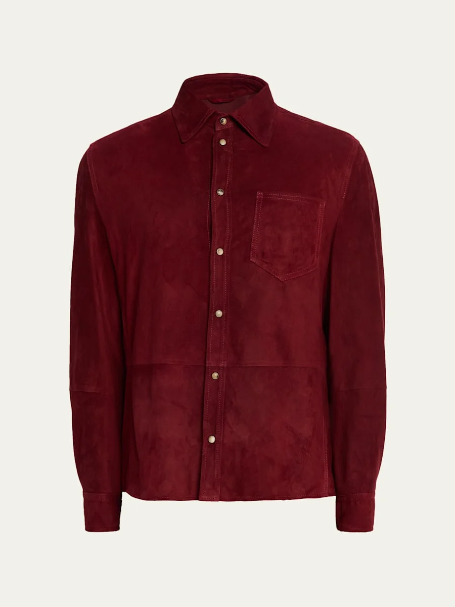 Men's Leather Snap-Front Shirt with Pocket - 1