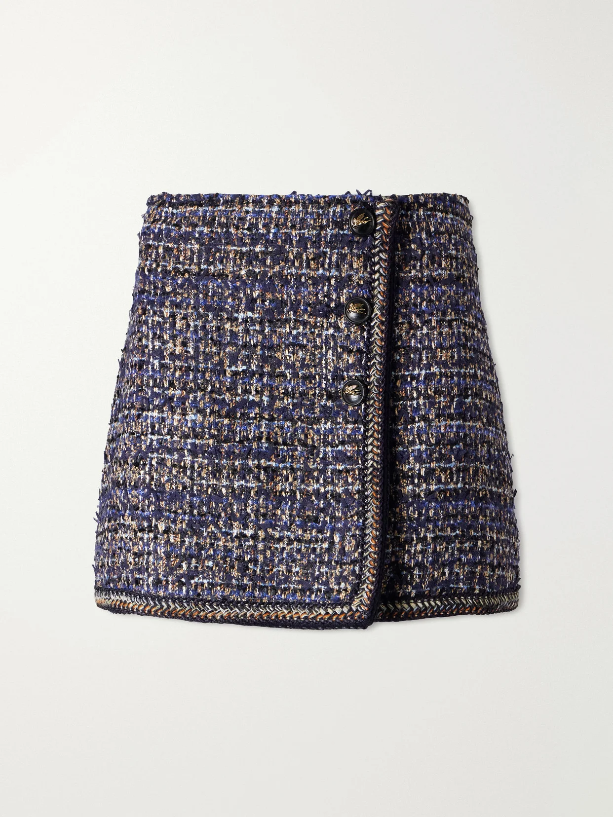 Wrap Button Tweed Mini Skirt - 1