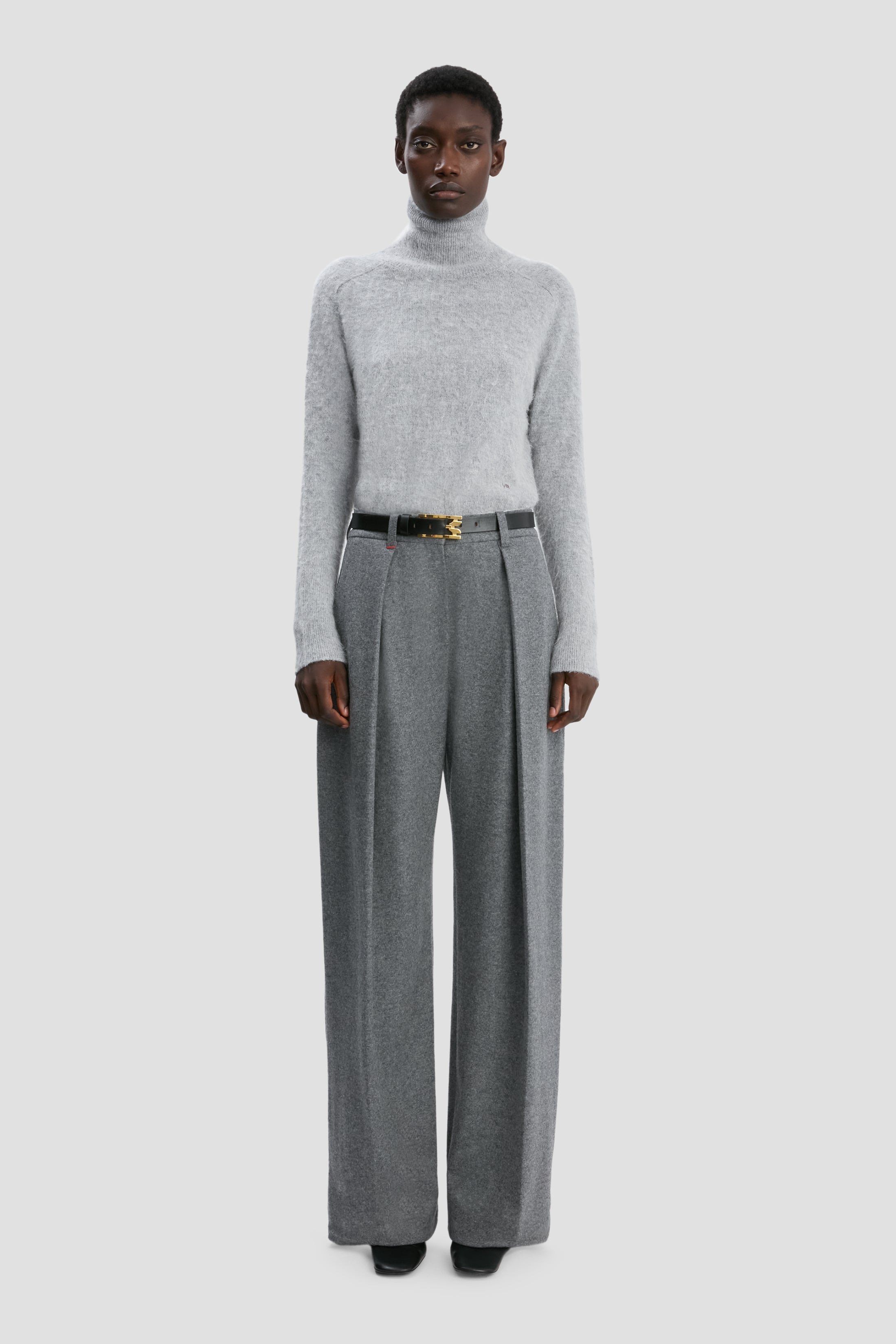 Wide Leg Trouser In Grey Melange - 2
