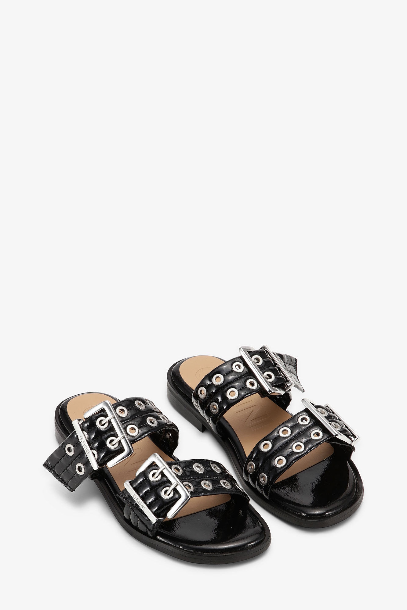 BLACK FEMININE BUCKLE TWO-STRAP SANDALS - 2