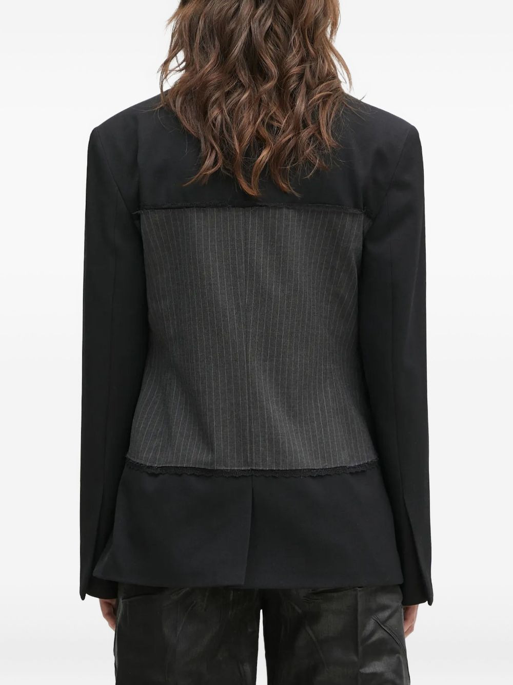 pinstriped lace-insert blazer - 3