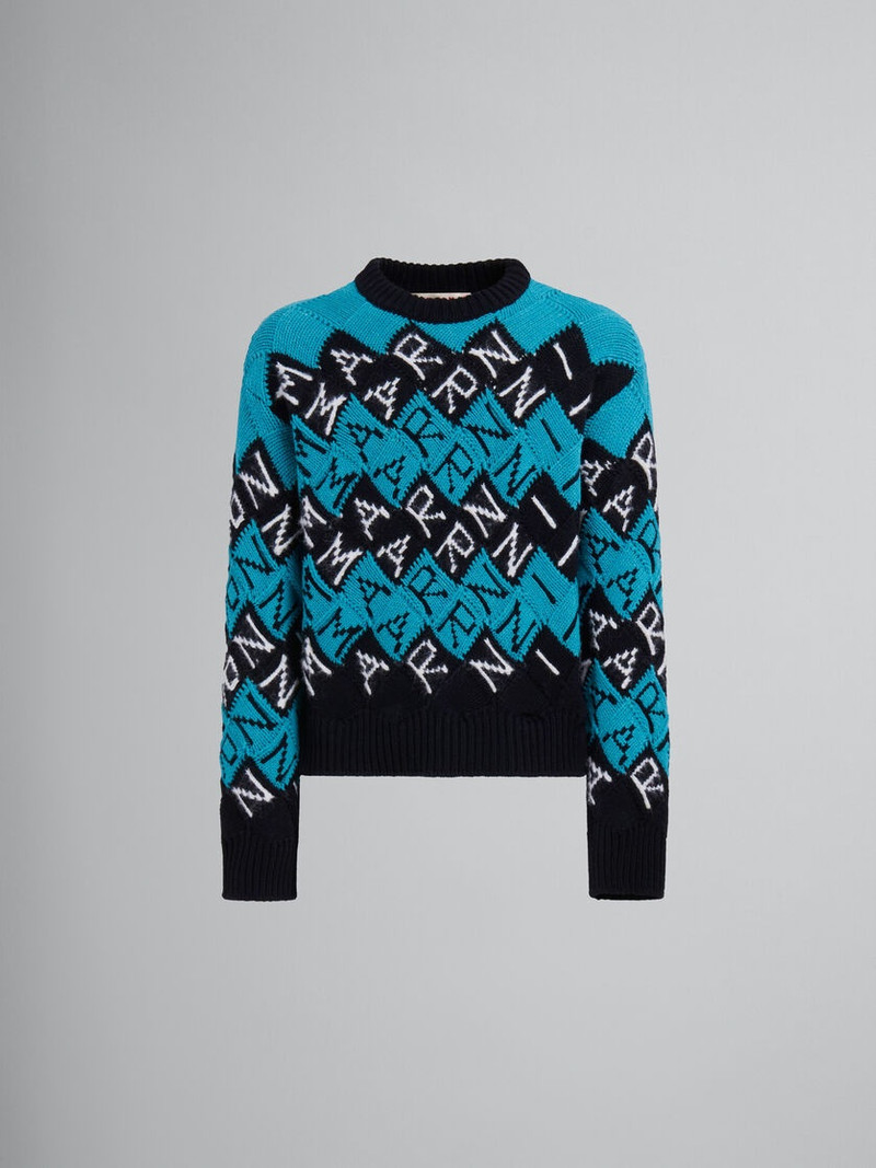 BLUE AND BLACK WOOL MARNI BLOCK JUMPER 1