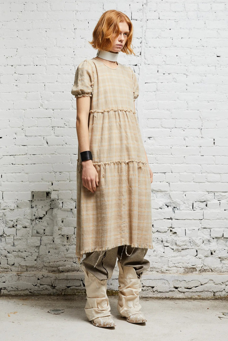 R13 SHREDDED RELAXED MIDI - OVERDYED KHAKI PLAID outlook