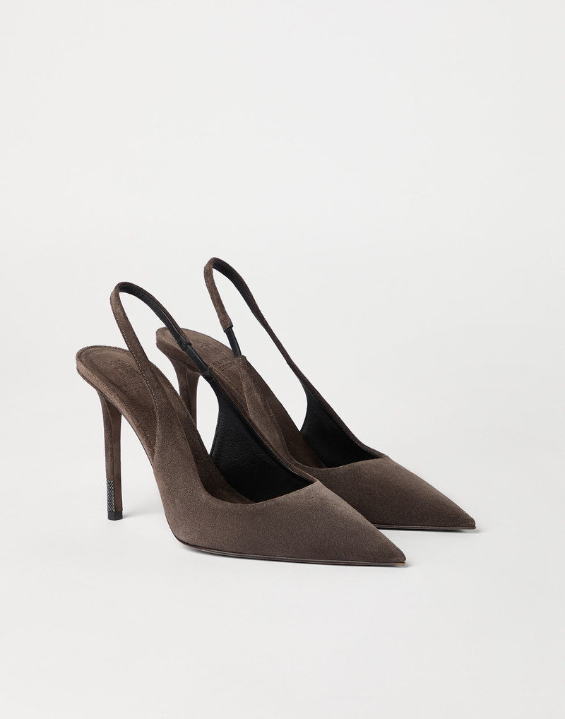 Suede slingback heels with shiny detail 1