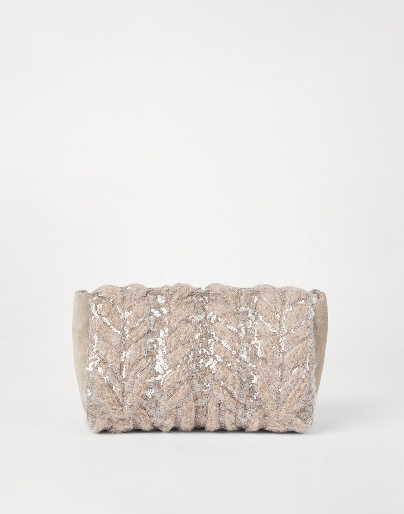 Suede and alpaca clutch bag with dazzling fern embroidery 1