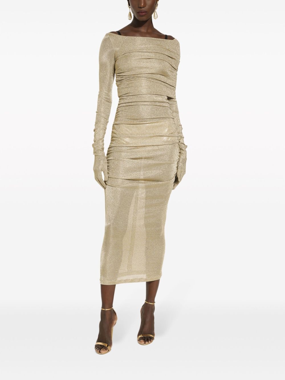 lurex mesh calf-length dress - 3