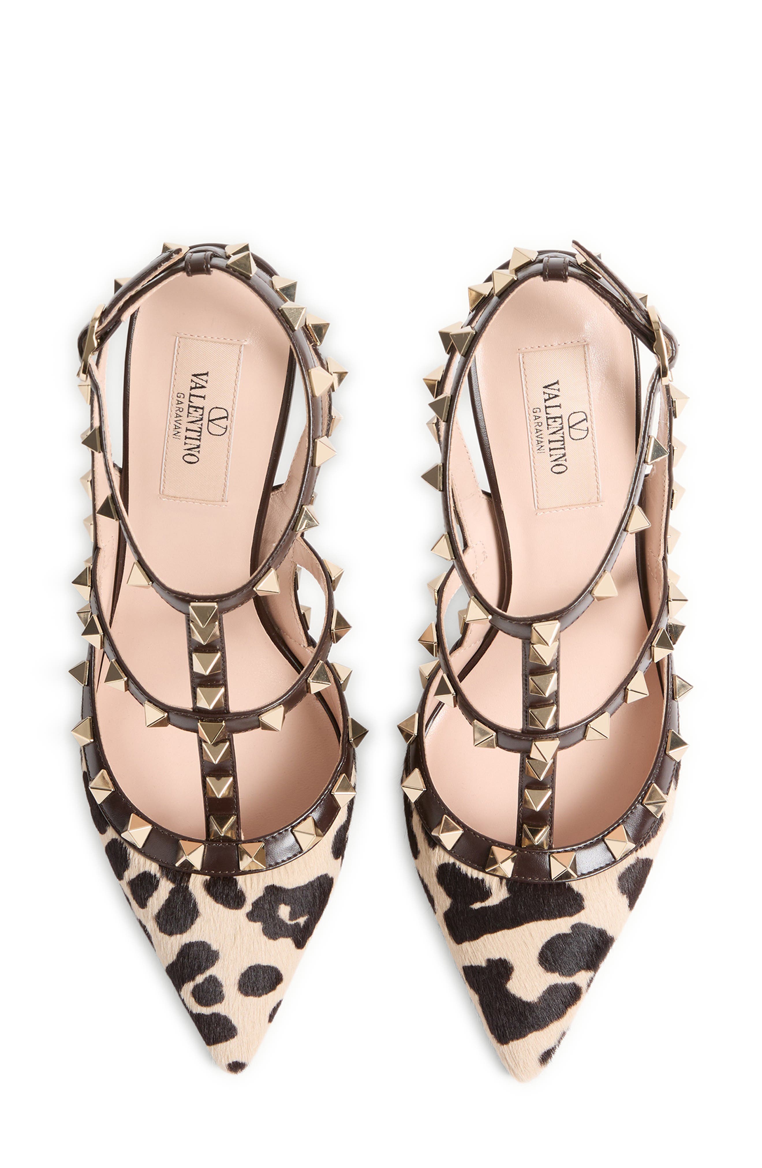 Valentino Garavani Rockstud Genuine Calf Hair T-Strap Pump in Natural Print Calf Hair/Brown at Nords - 5