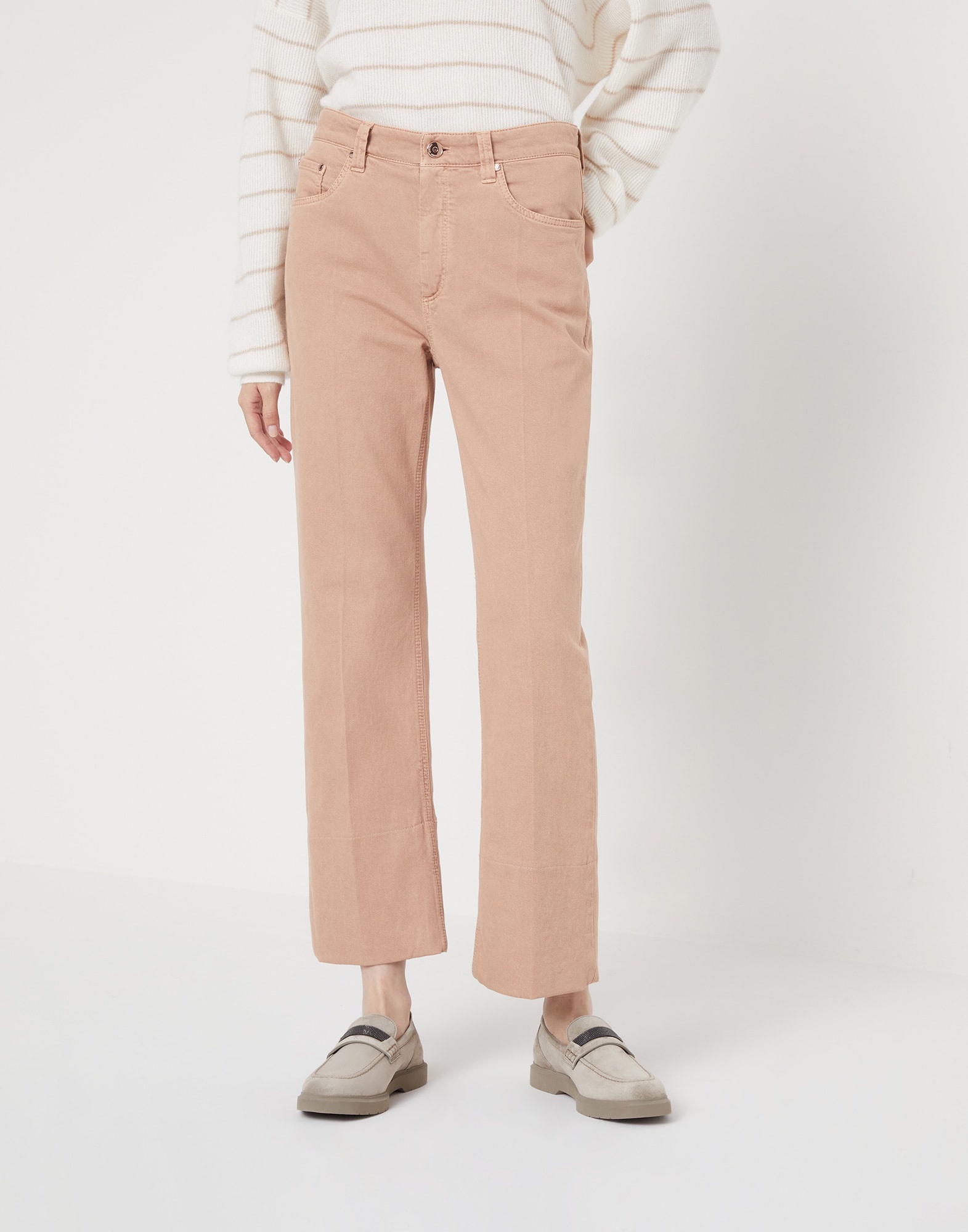 Garment-dyed kick flare trousers in comfort soft denim with shiny tab - 1