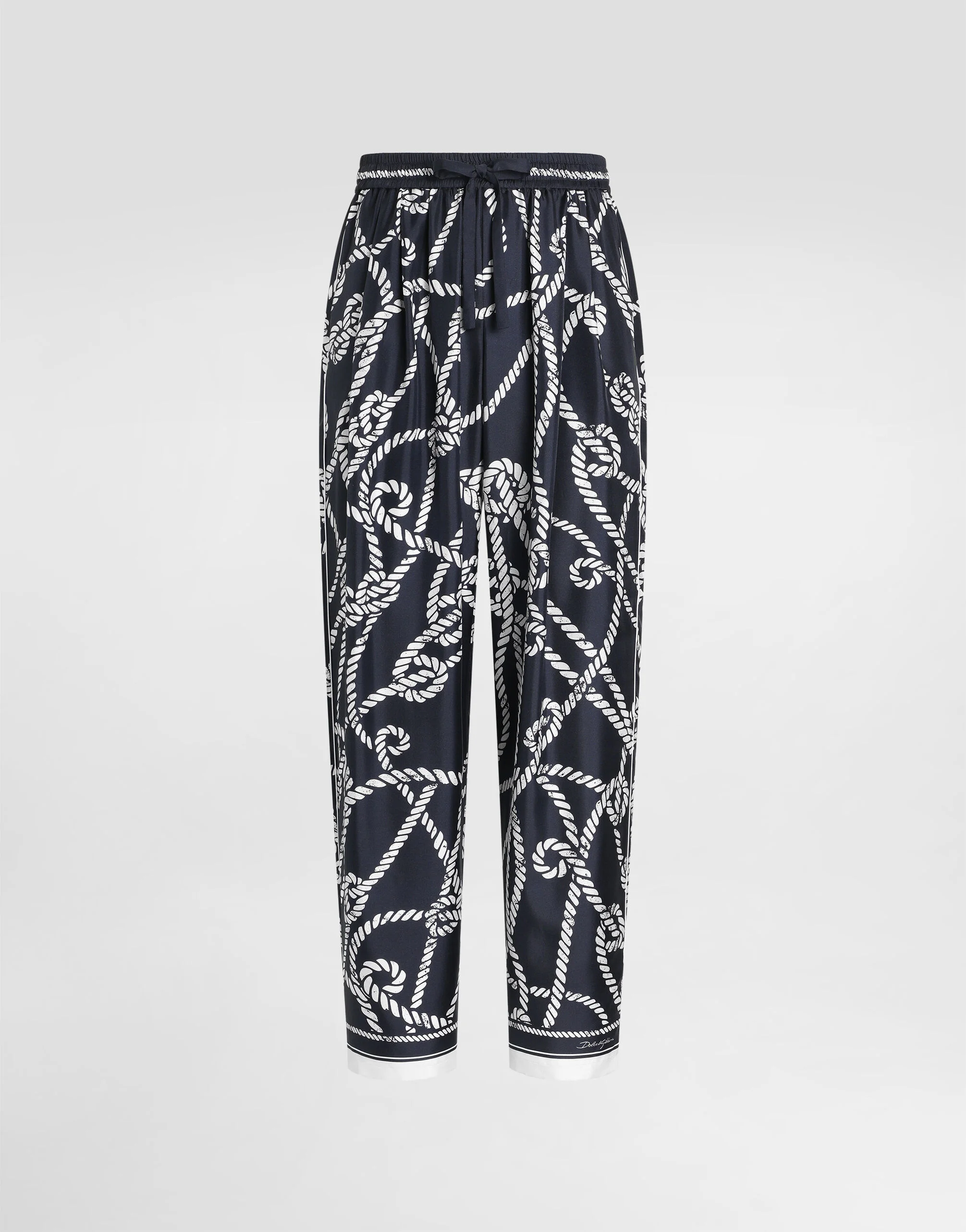 Marina-print silk twill vanity trousers - 1