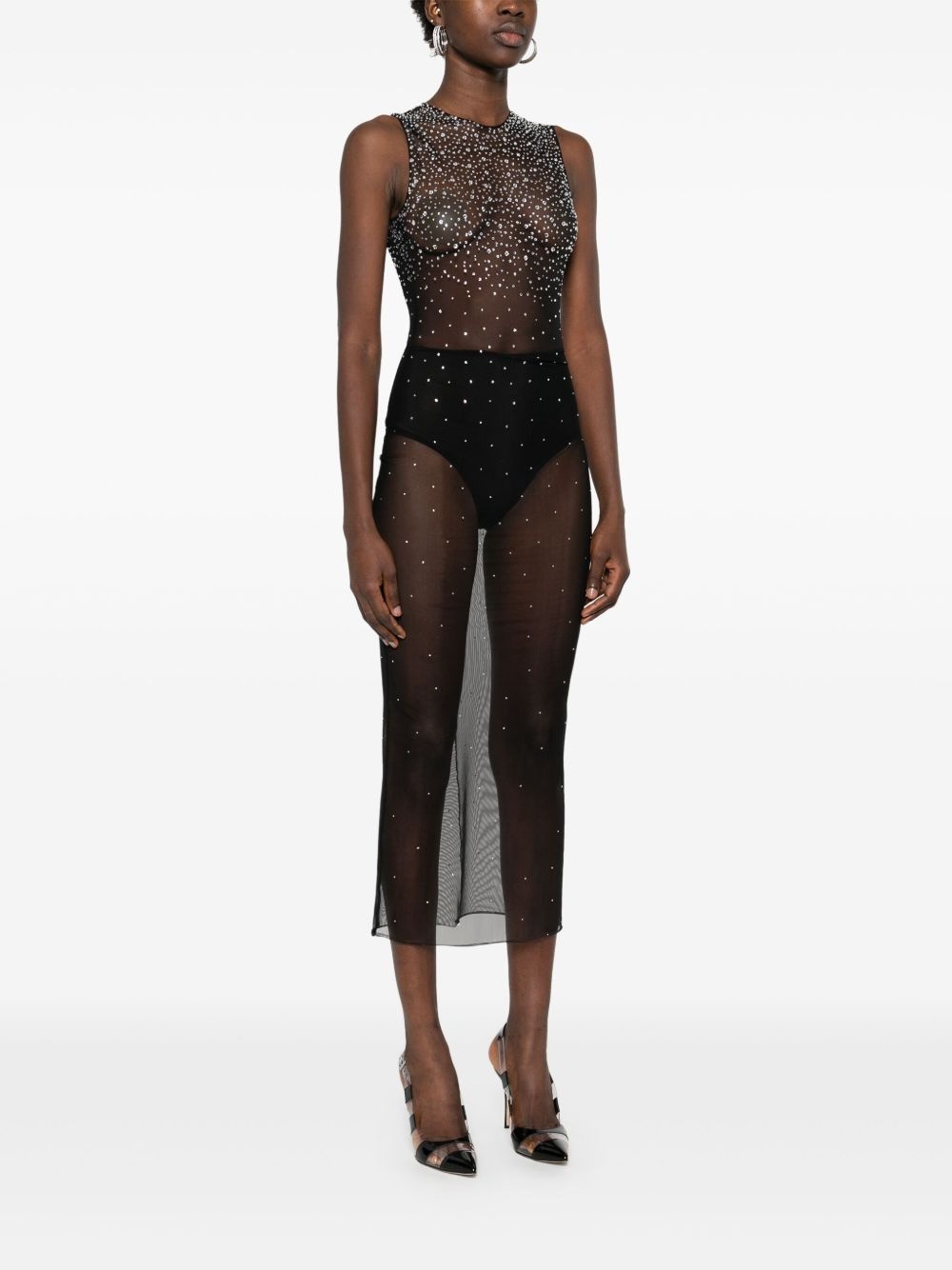 crystal mesh midi dress - 3