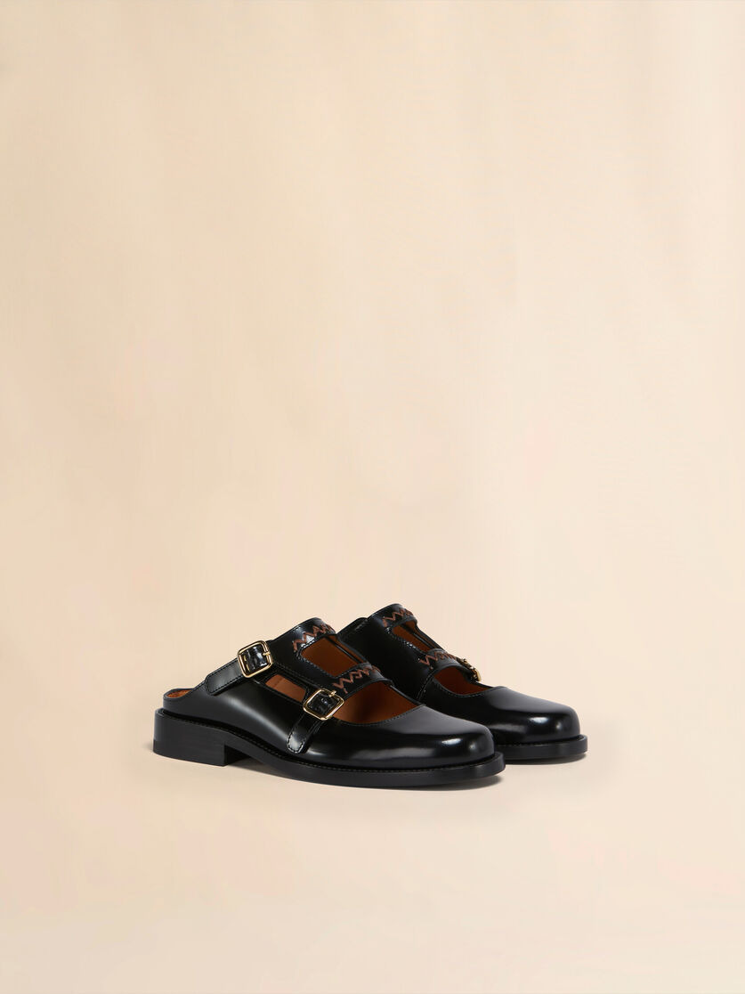 BLACK LEATHER BAMBI 3.0 LOAFER WITH DOUBLE BUCKLE - 2