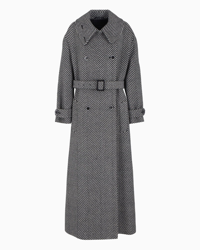 Long, double-breasted coat in a virgin wool blend with two-tone oversize-chevron motif 1