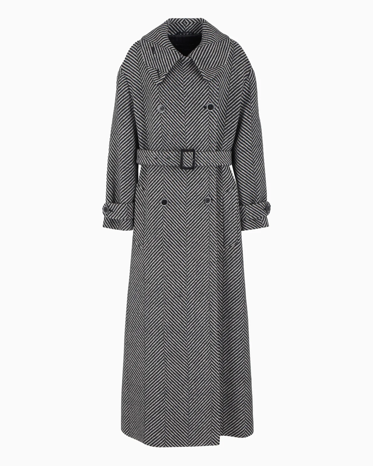 Long, double-breasted coat in a virgin wool blend with two-tone oversize-chevron motif - 1