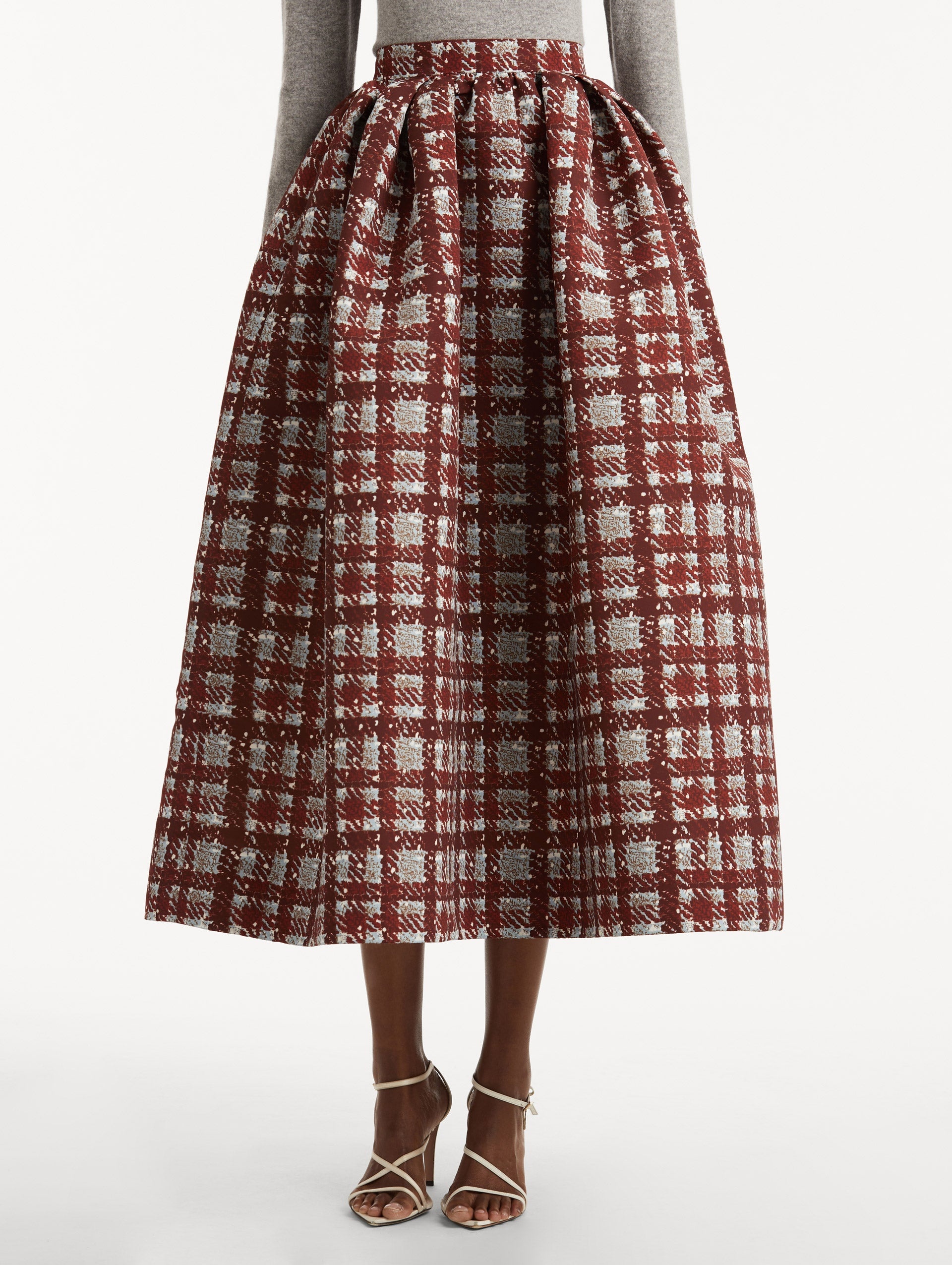 TEXTURED FAILLE PLAID SKIRT - 5