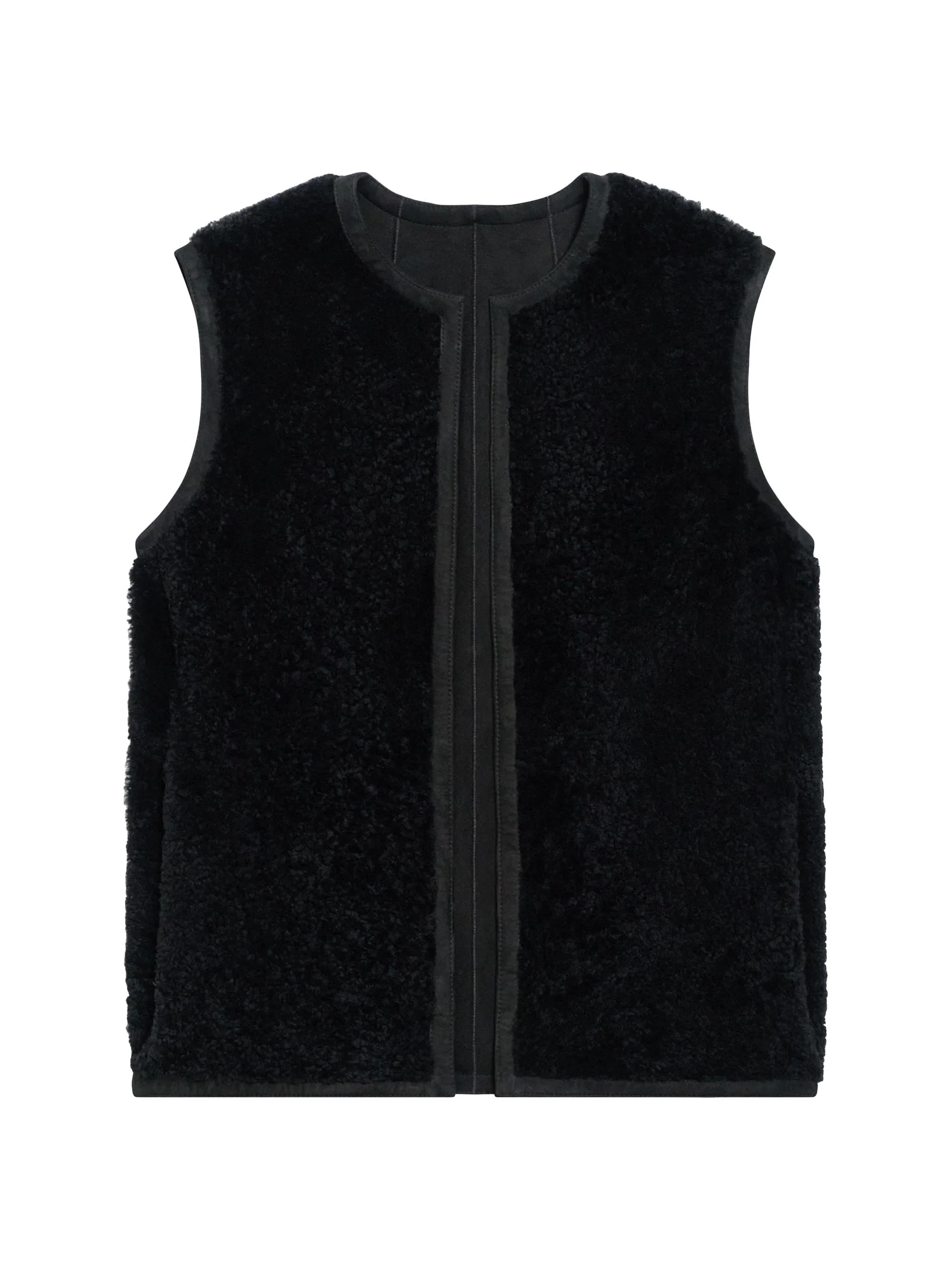 Women's Reversible Shearling Vest - Black - 1