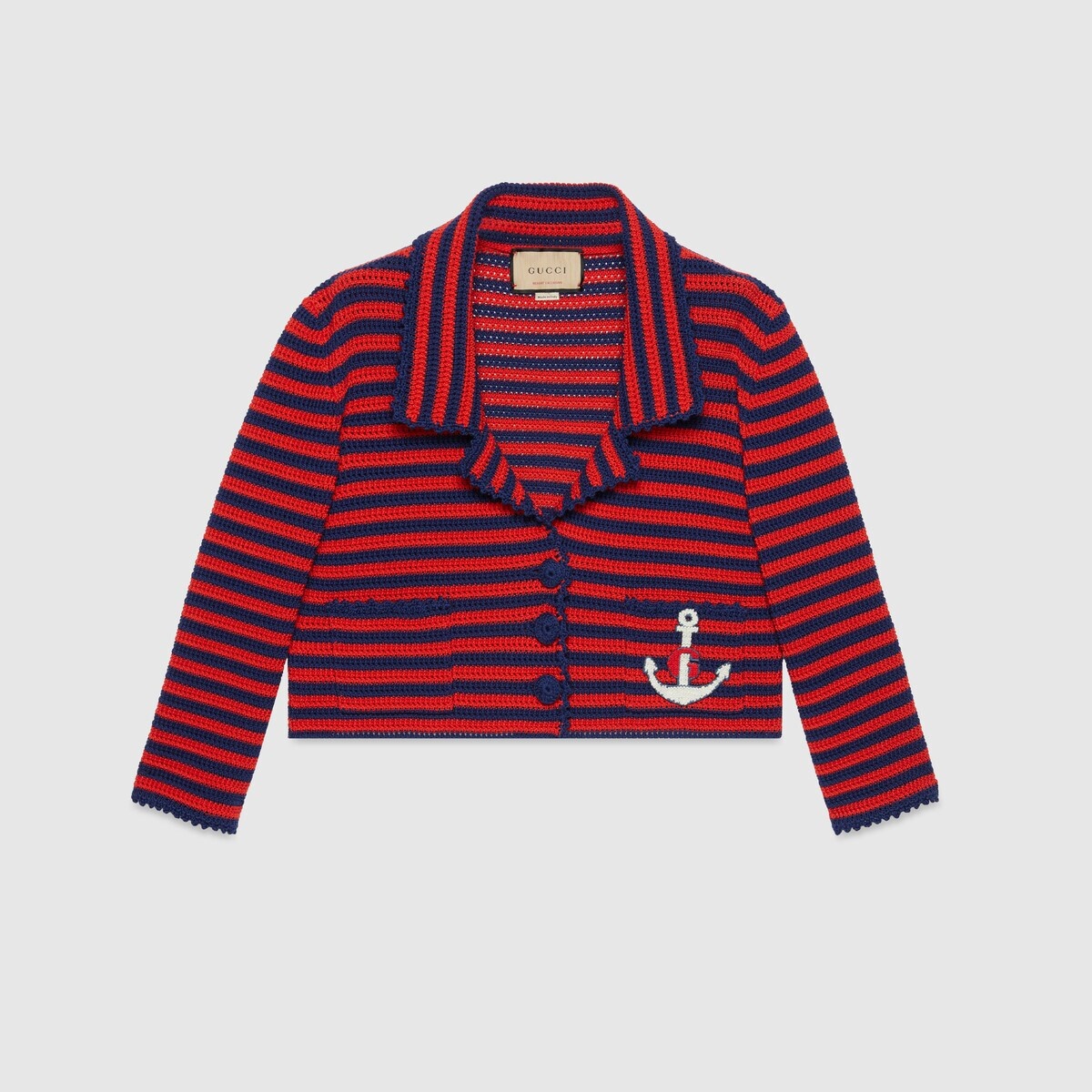 Striped crochet cotton jacket - 1