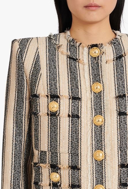 Ecru and black cotton piqué jacket - 6