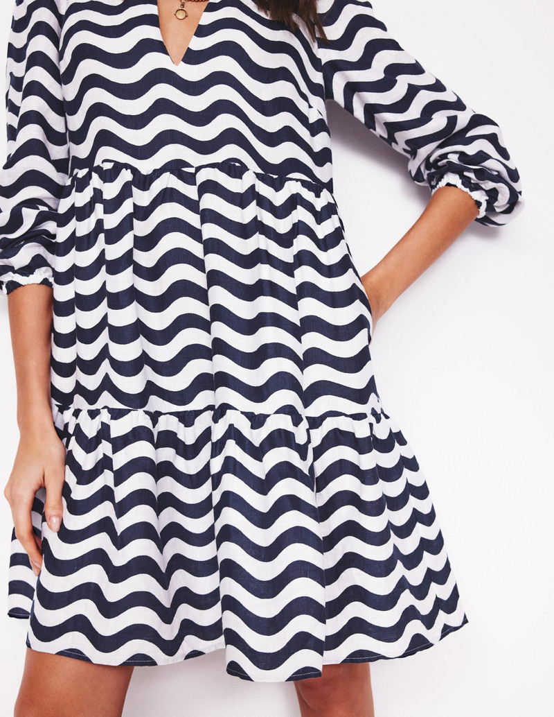 Esme Linen Mini Dress-French Navy, Mono Wave 4