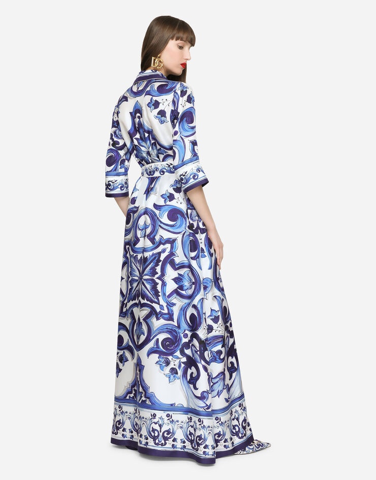 Long majolica-print twill shirt dress - 2